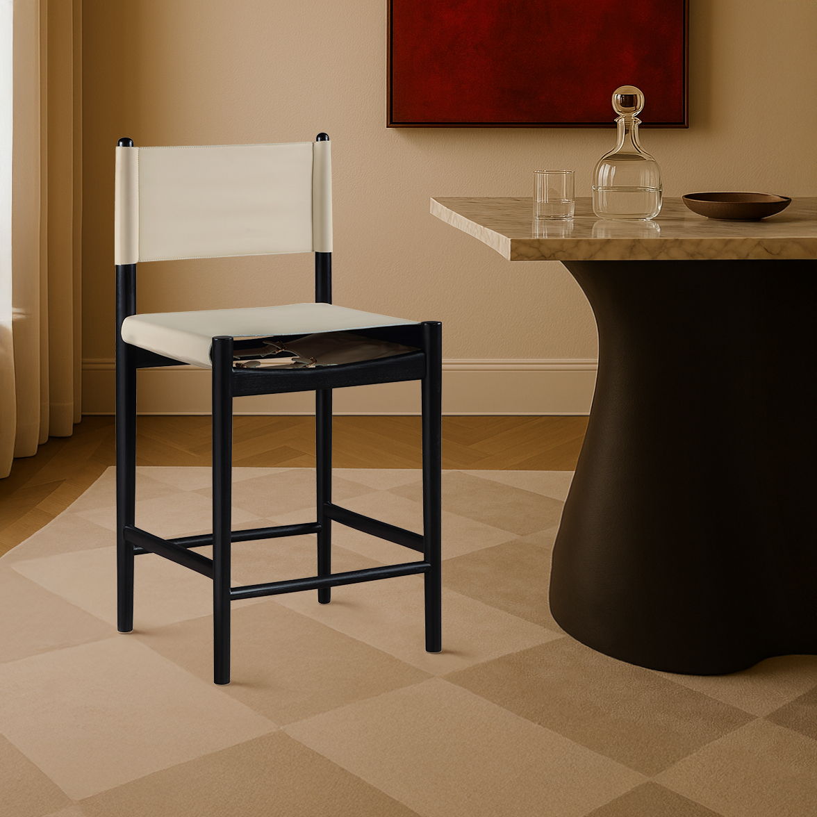Rawlins - Vegan Leather Counter Stool - Beige