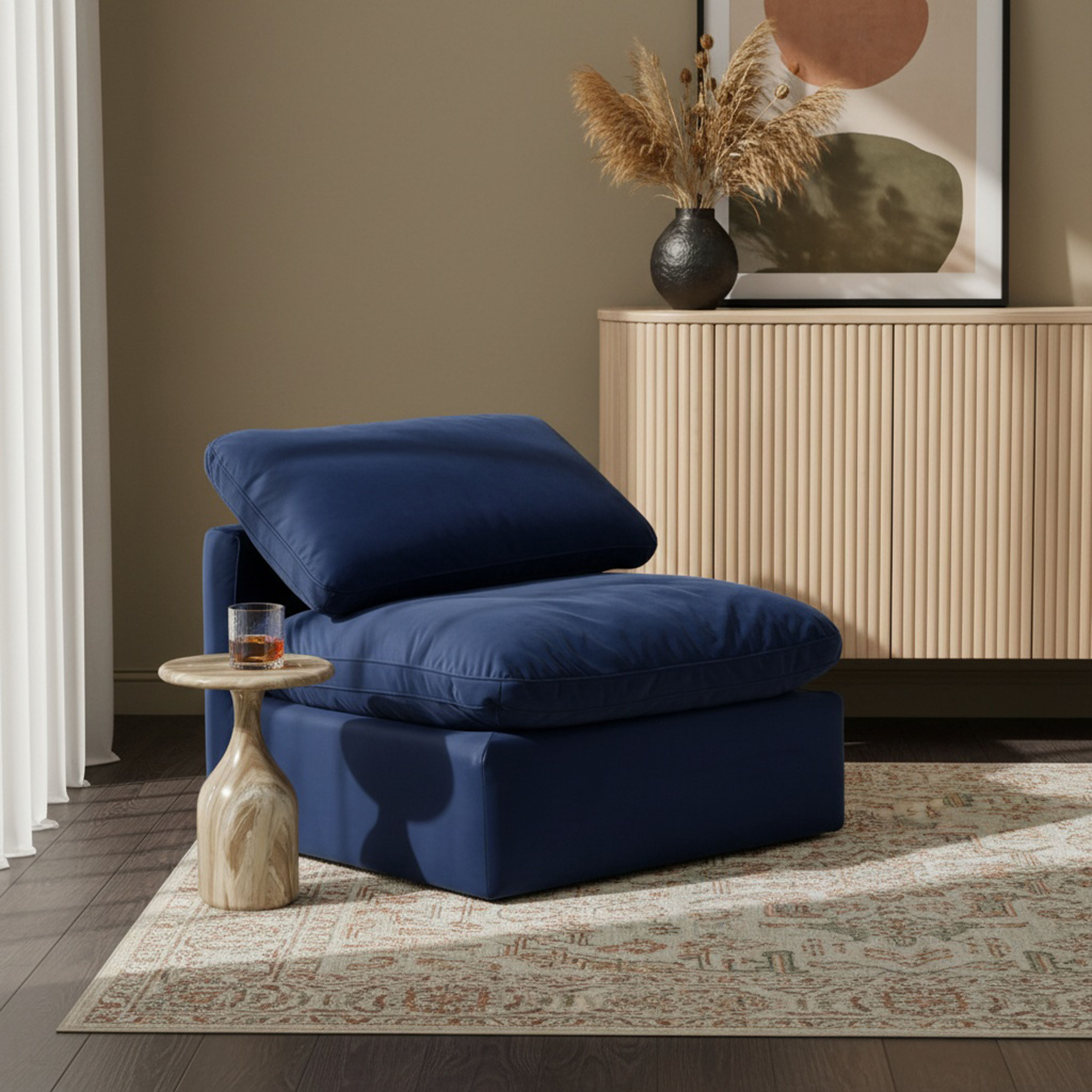 Indulge - Velvet Armless Chair - Navy