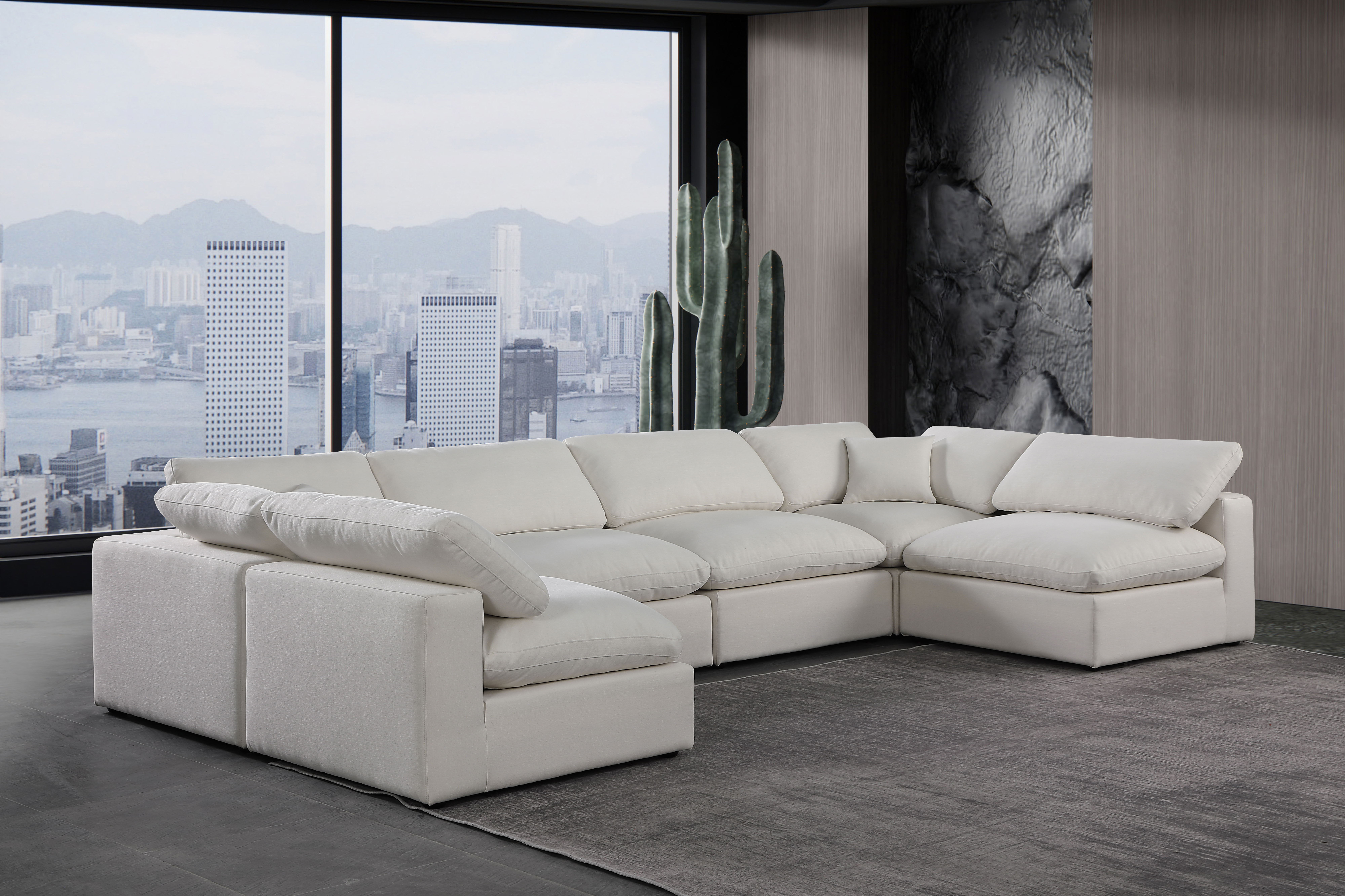 Comfy - 6 Piece Linen Modular Armless Sectional - Light Gray