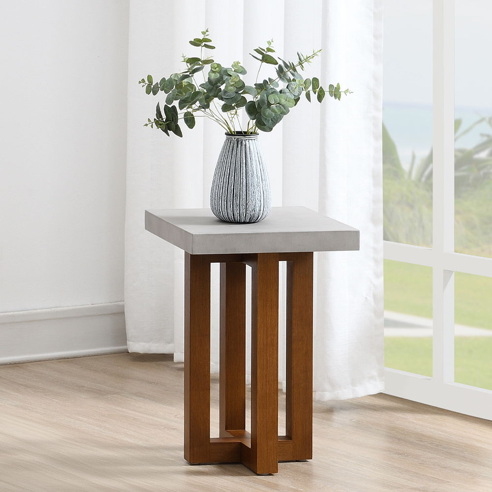 Keven - End Table - Faux Concrete Top & Walnut, light brown, view 8