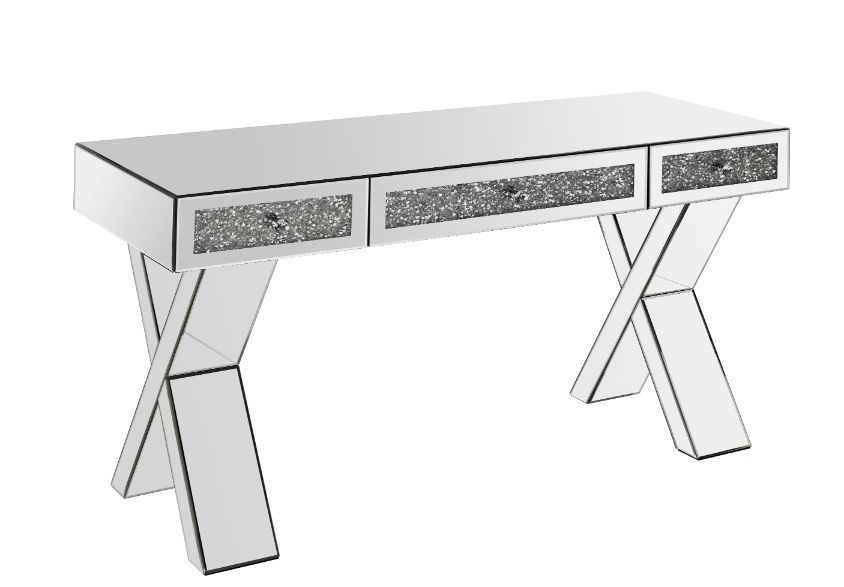 Noralie - 32" Writing Desk - Mirrored & Faux Diamonds, silver