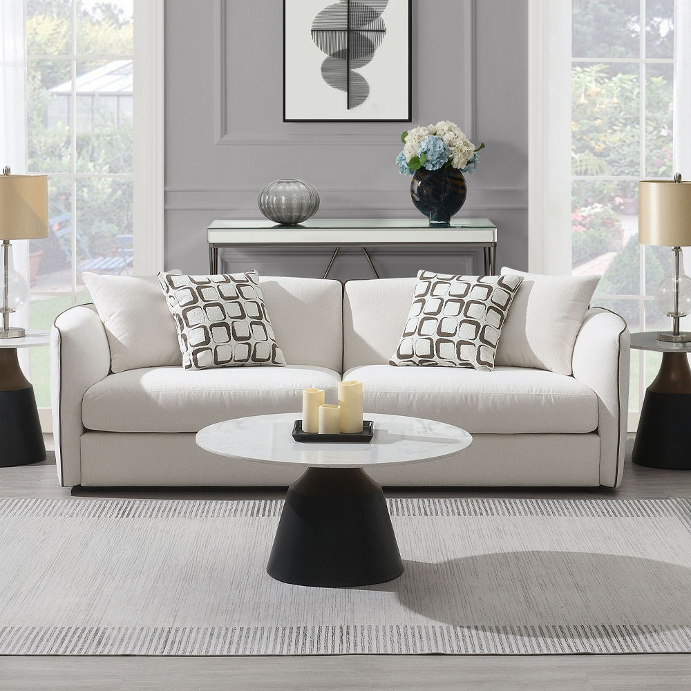 Yolanda - Sofa With 4 Pillows - Beige Chenille, beige