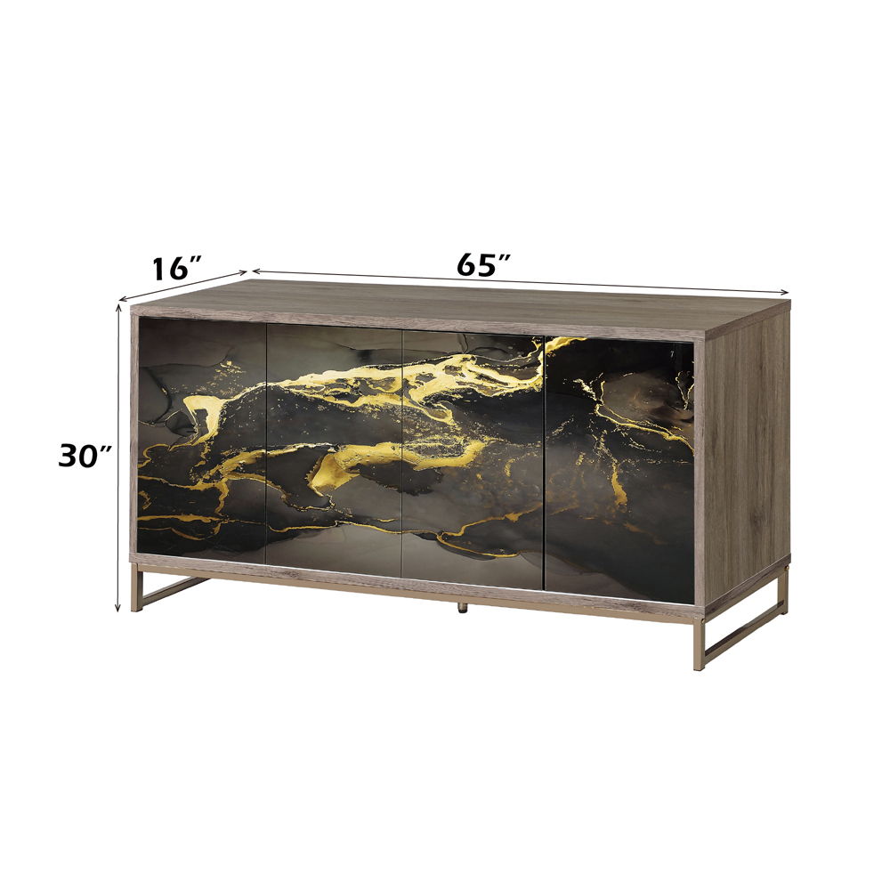 Payo - Console Cabinet - Black Marble Print Oak & Champagne, black, view 4