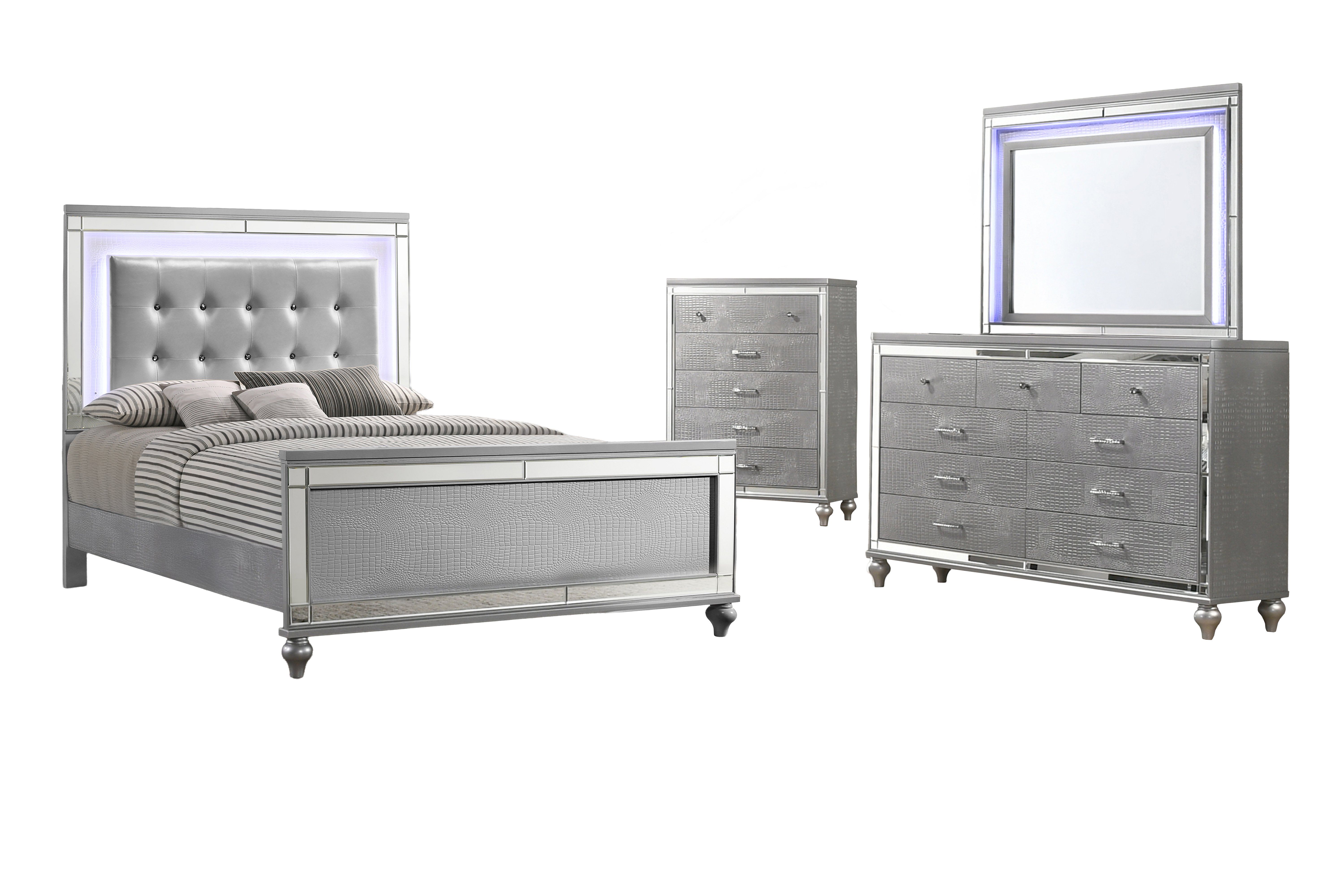 Queen · 4 Pc · Bed, Dresser, Mirror, Chest