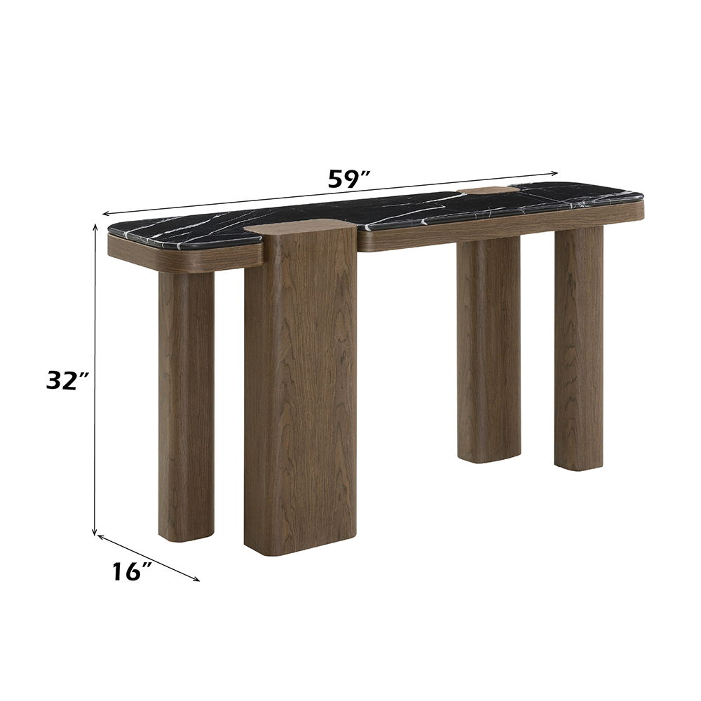 Dana - Console Table - Faux Marble Top, Black & Dark Walnut, black, view 4