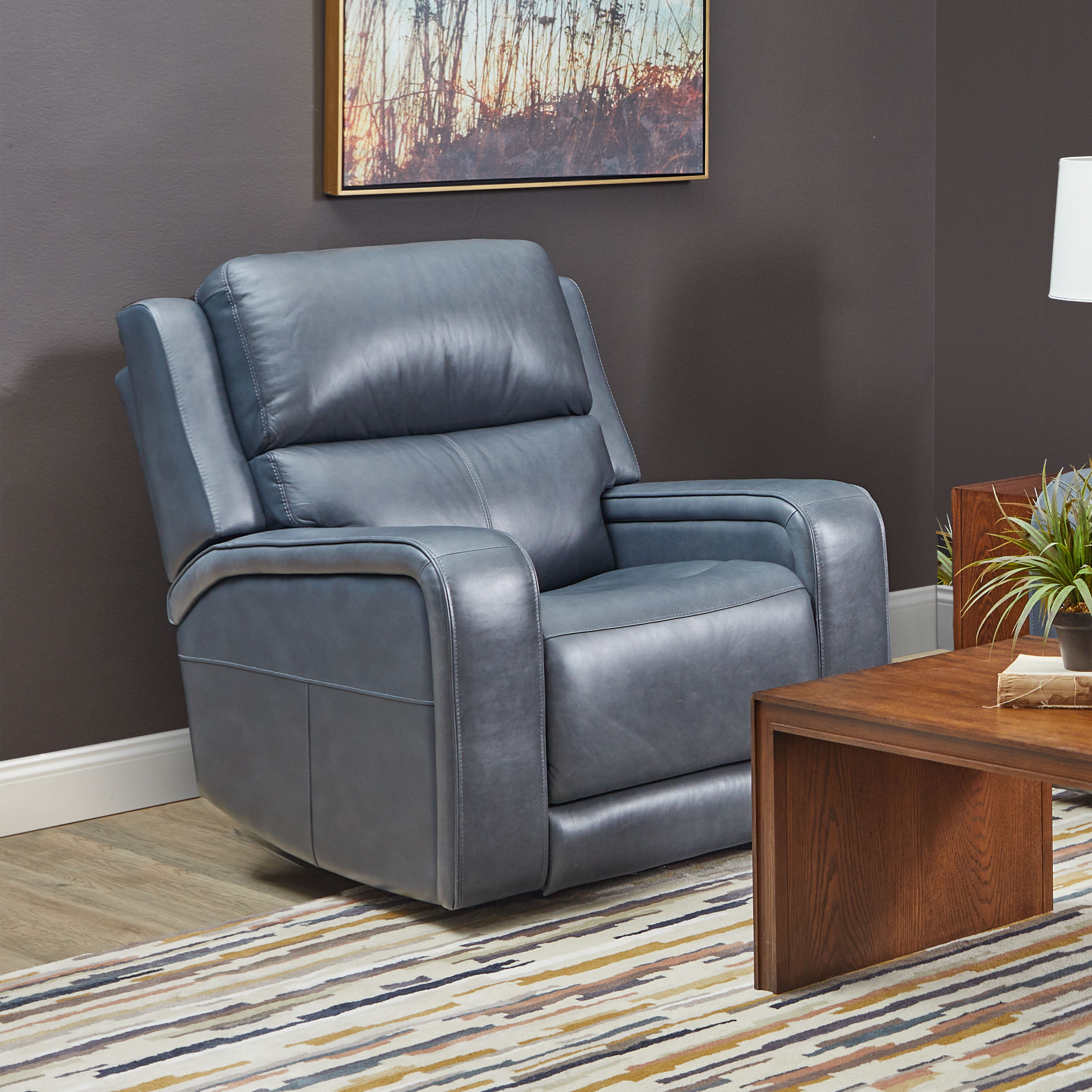 Oasis - Power Recliner With Power Headrest, Lumbar, Heat & Massage - Storm, blue, view 8
