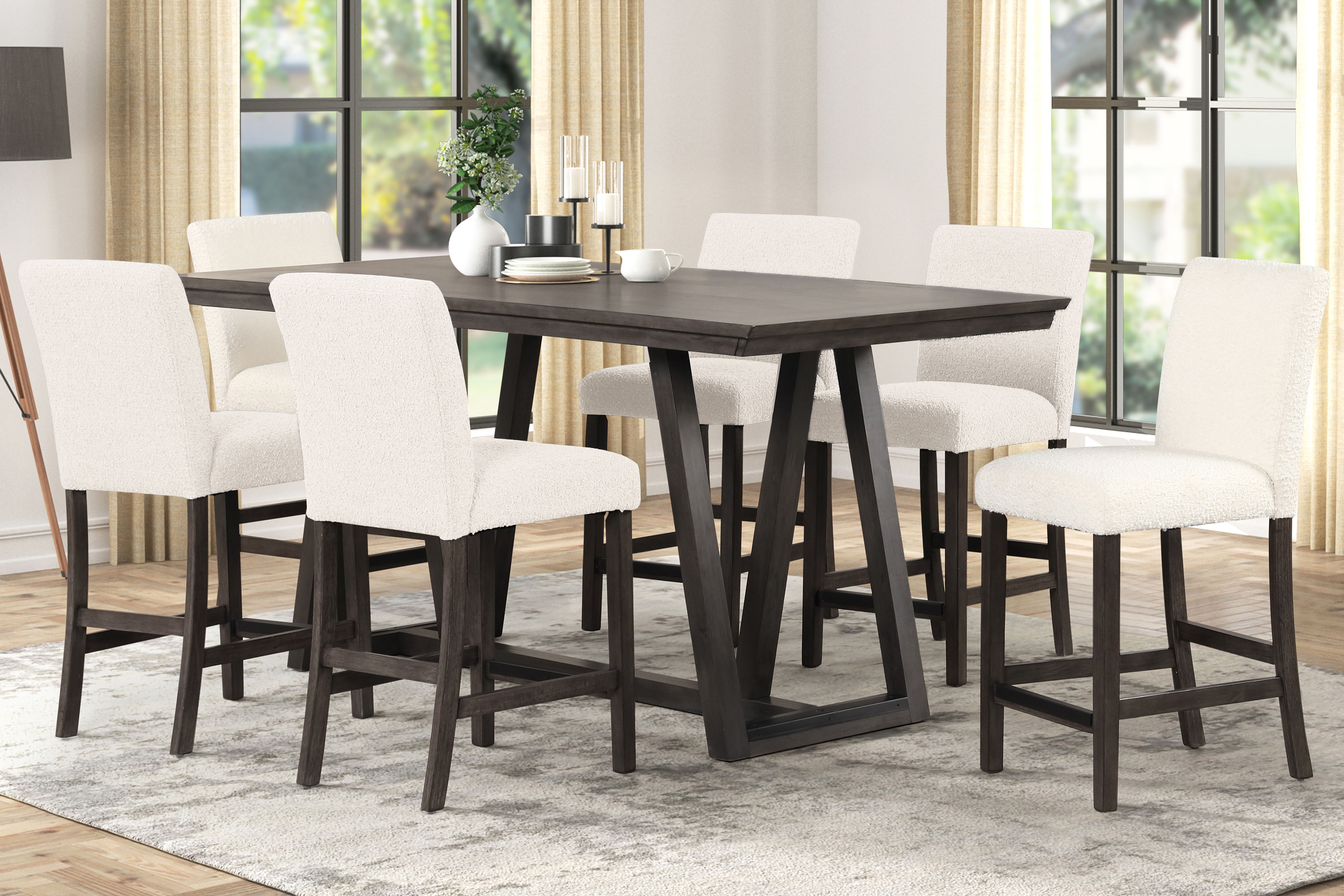 High Line - Counter Table & 6 Chairs - White