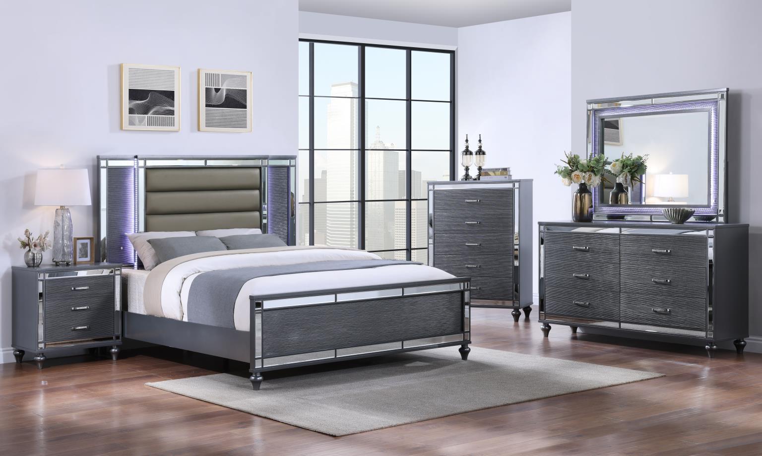 B223 - 3 Piece Bedroom Set (Queen Bed, Dresser, Mirror) - Charcoal Gloss