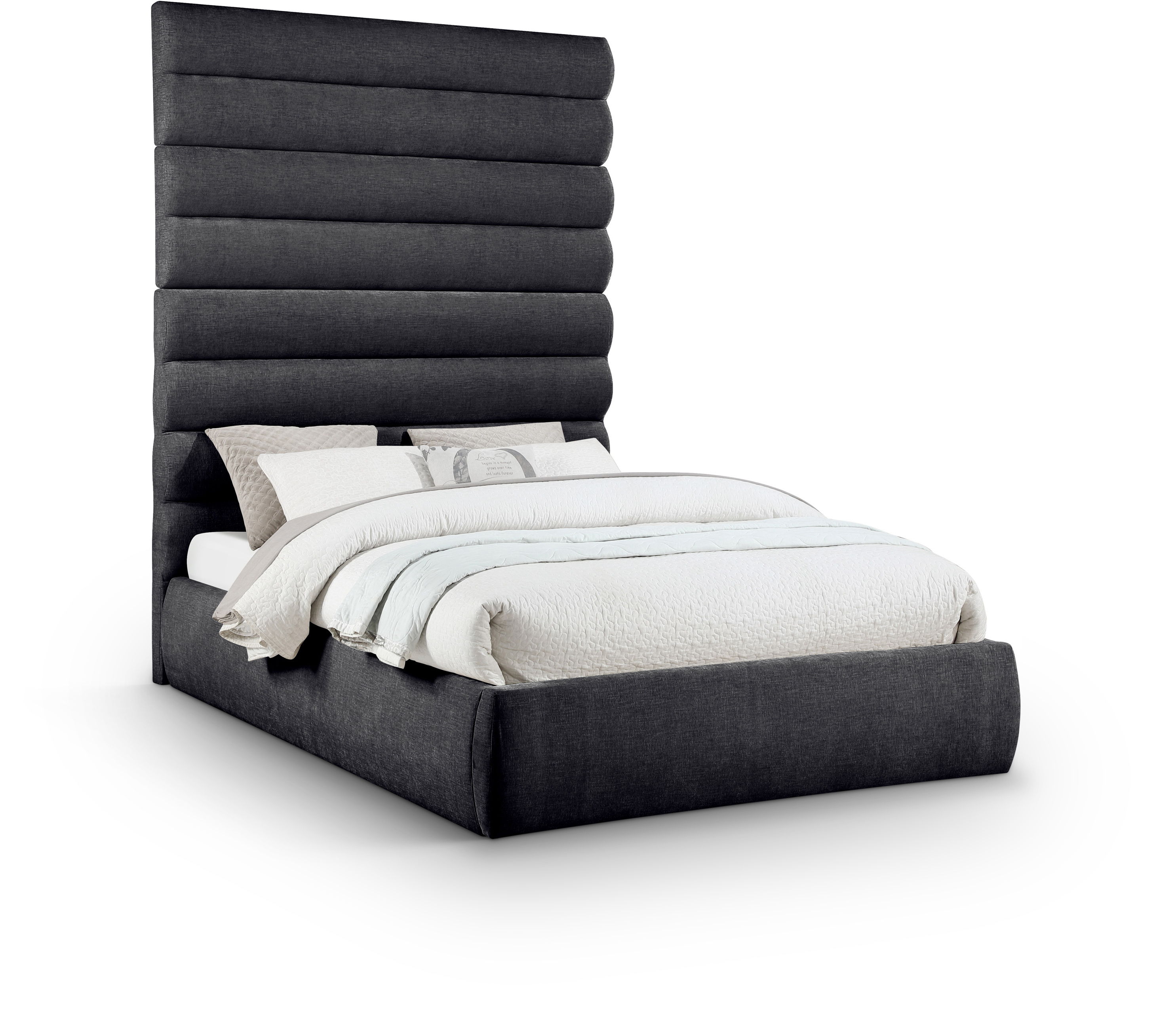 Adam - Chenille Fabric Queen Bed With 89" Headboard - Black