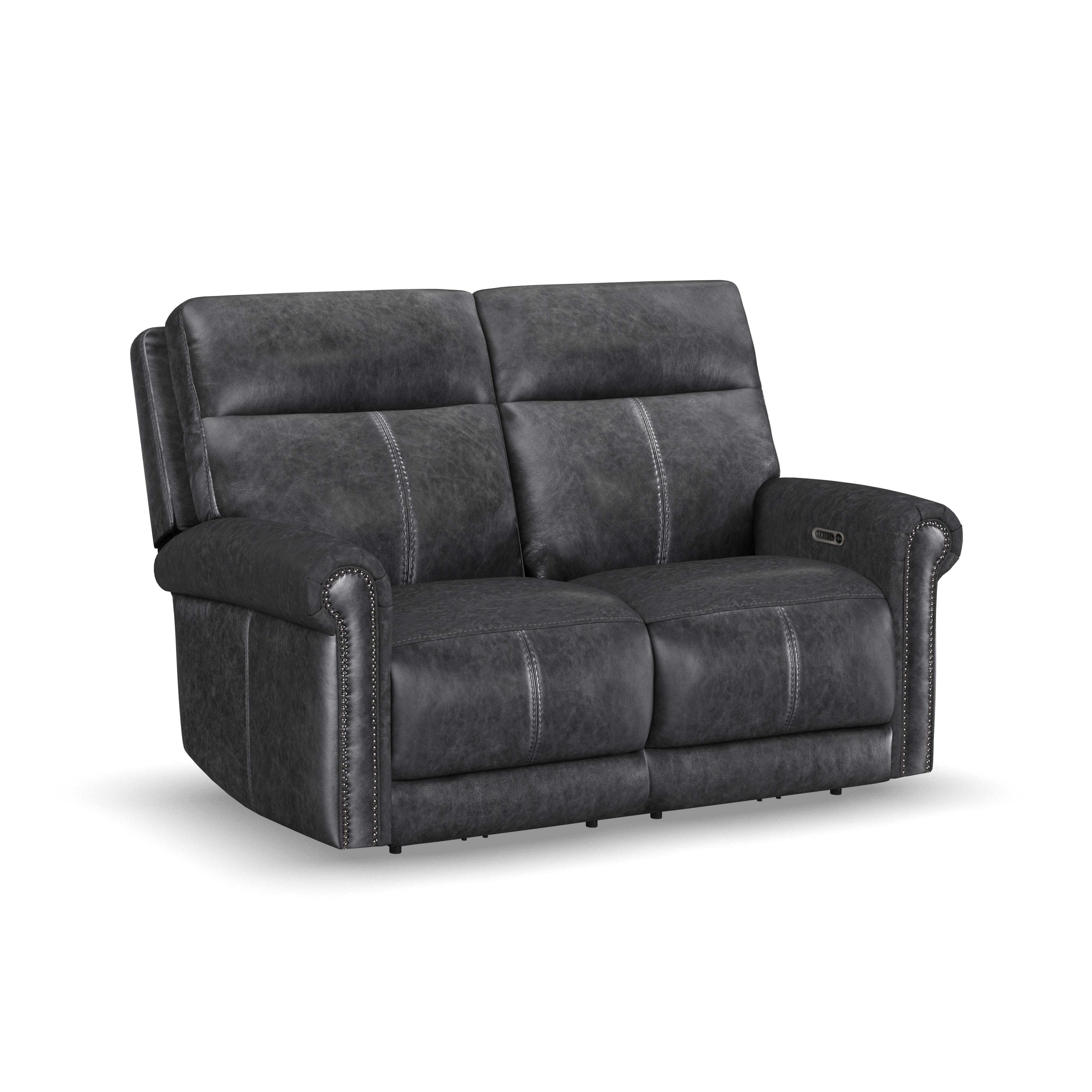 Alexander - Power Reclining Loveseat With Power Headrest & Lumbar - Weathered Stone Gray, dark gray