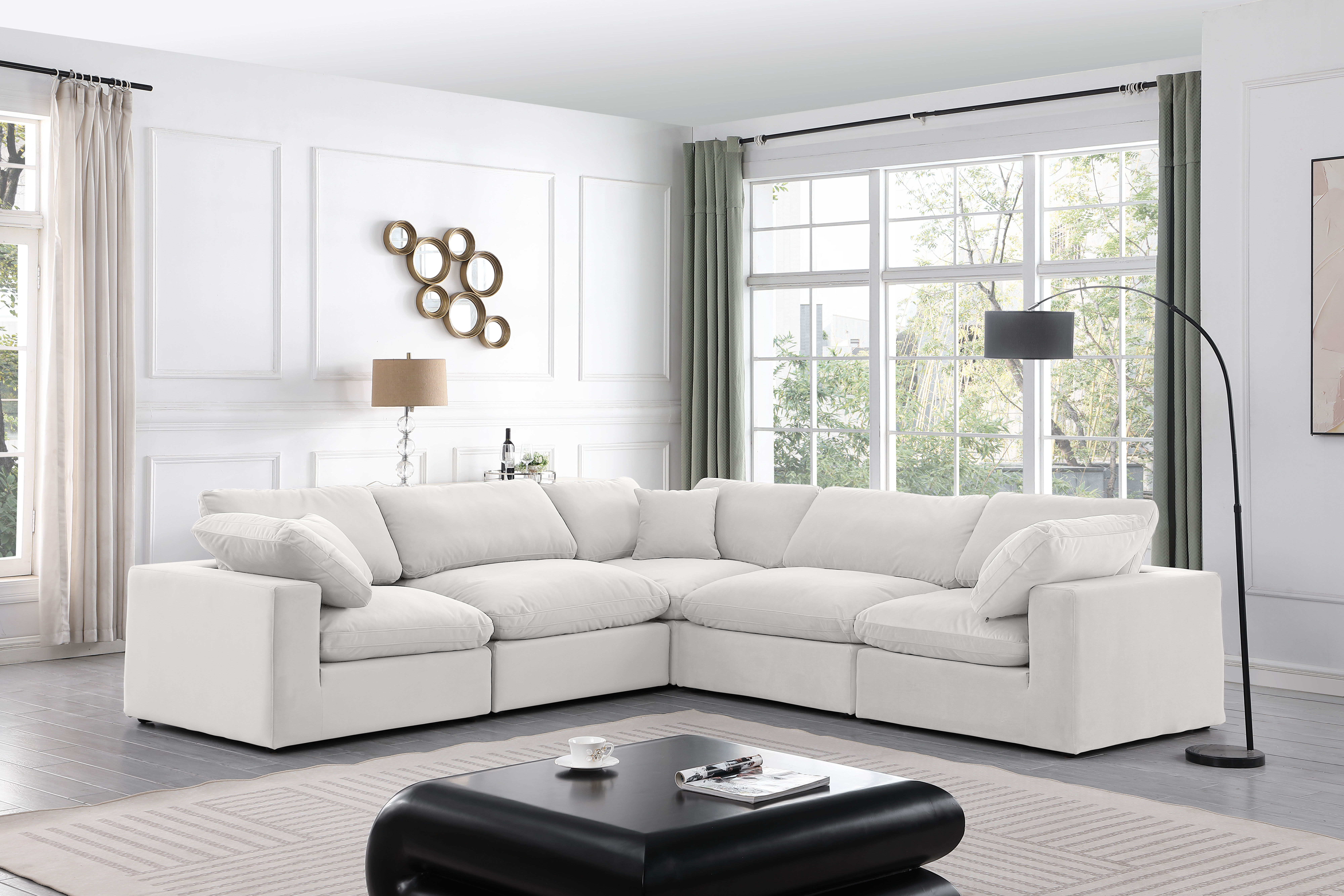Comfy - 5 Piece Velvet Modular Corner Sectional - White