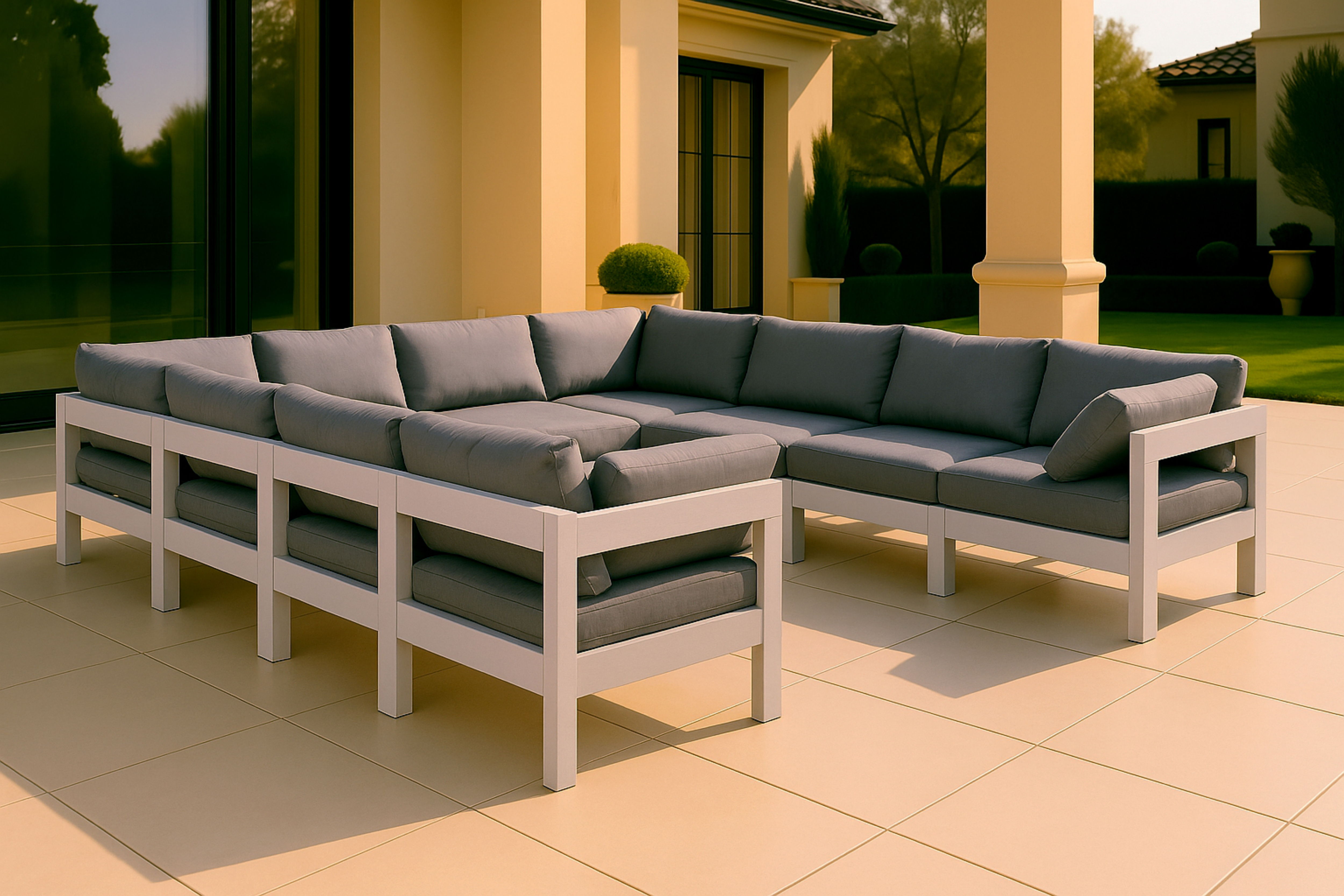 Nizuc - Outdoor Patio 10 Piece Modular Sectional With White Frame - Gray