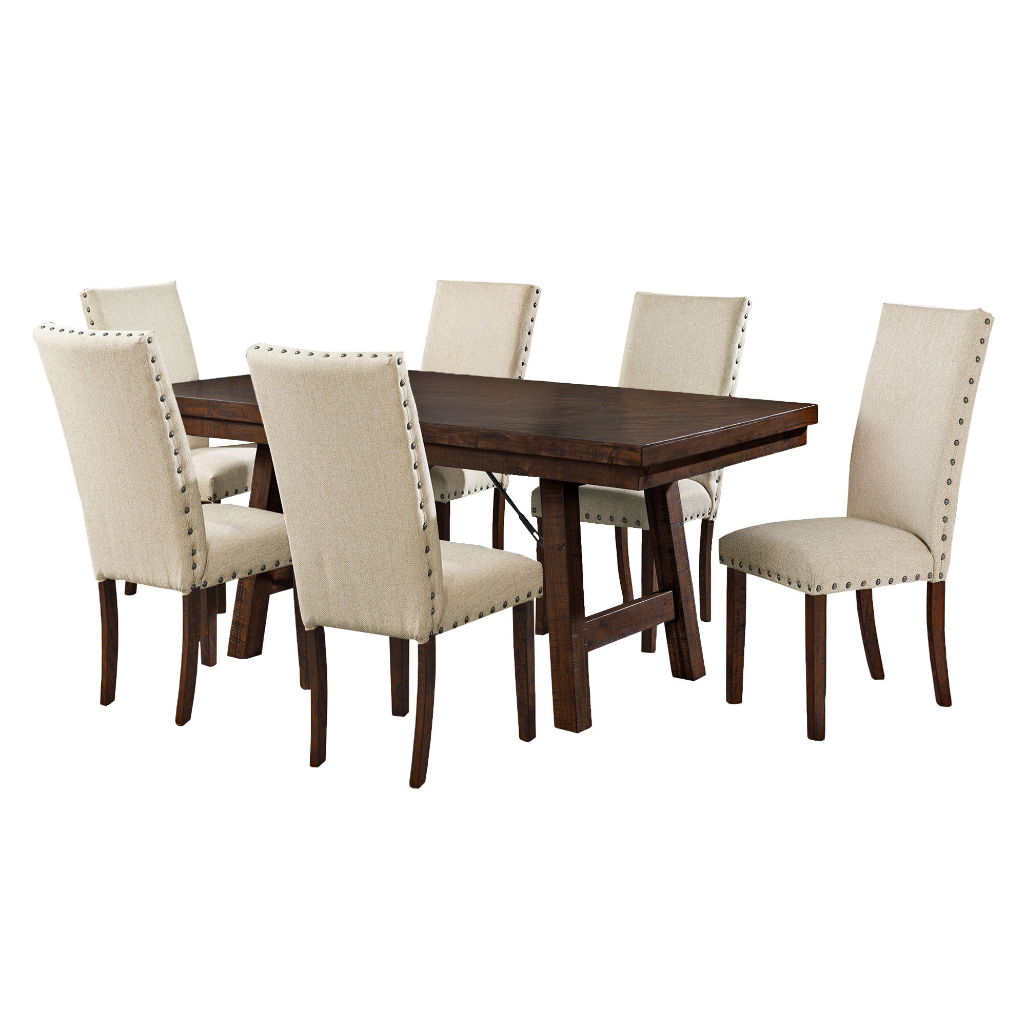 Jax - 7 Piece Dining Set (Table And Six Upholstered Side Chairs) - Dark Walnut