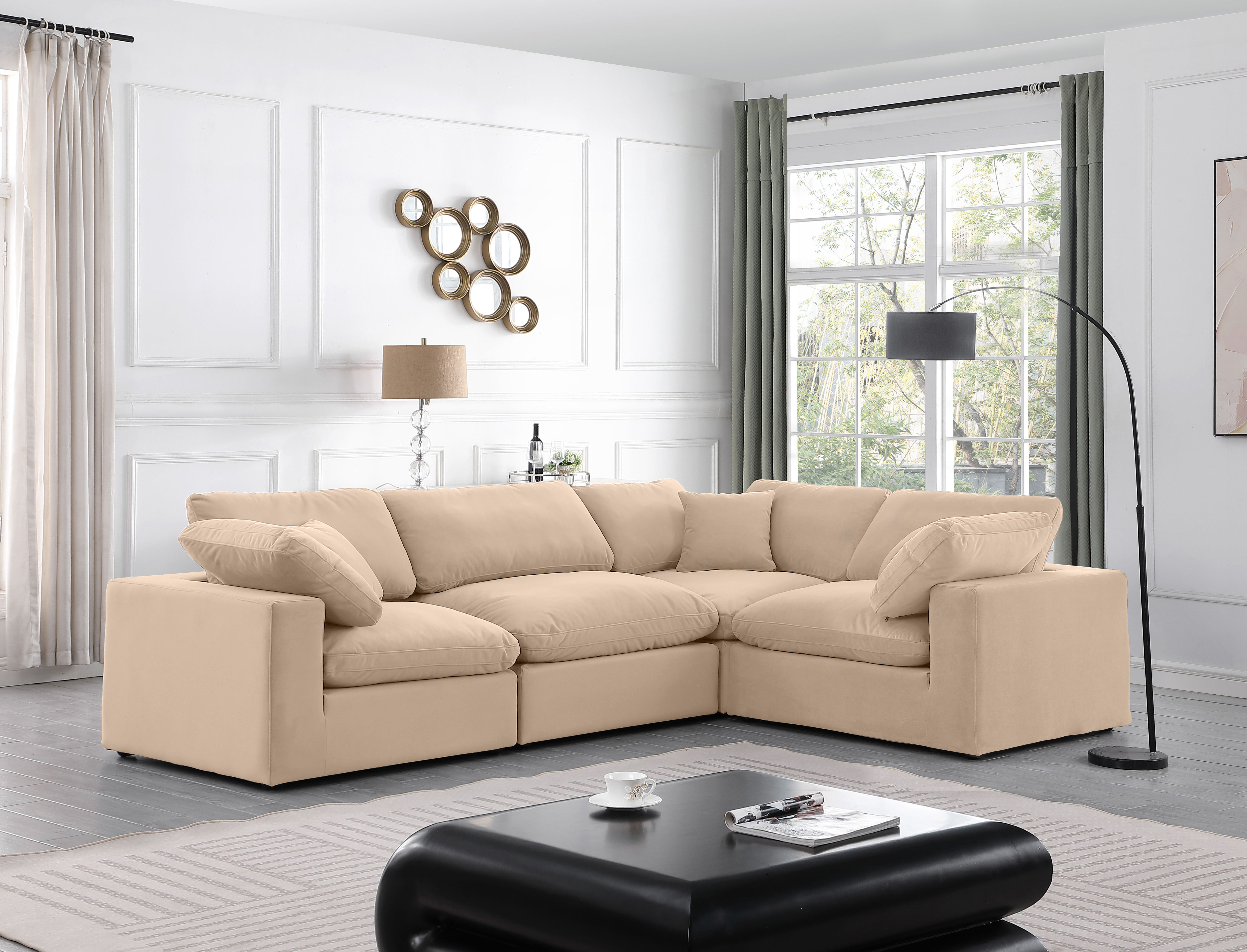 Comfy - 4 Piece Velvet Modular Sectional - Light Beige