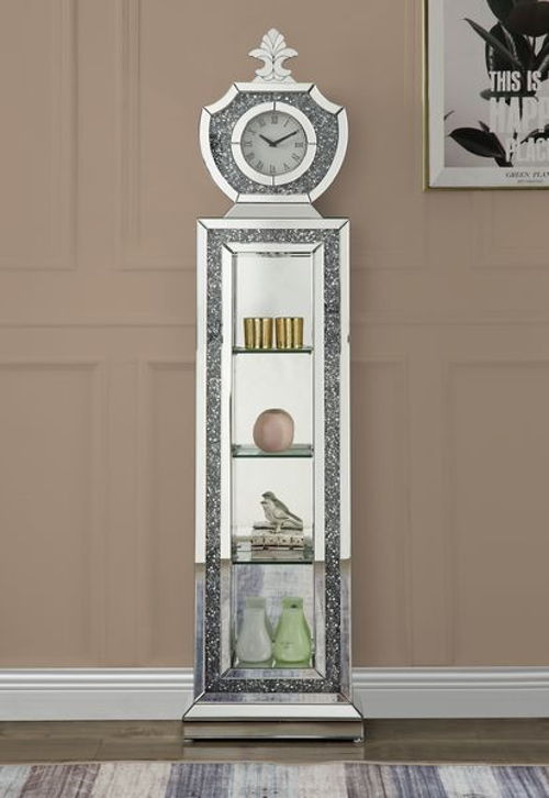 Noralie - 63" Grandfather Clock With LED - Mirrored & Faux Diamonds, silver
