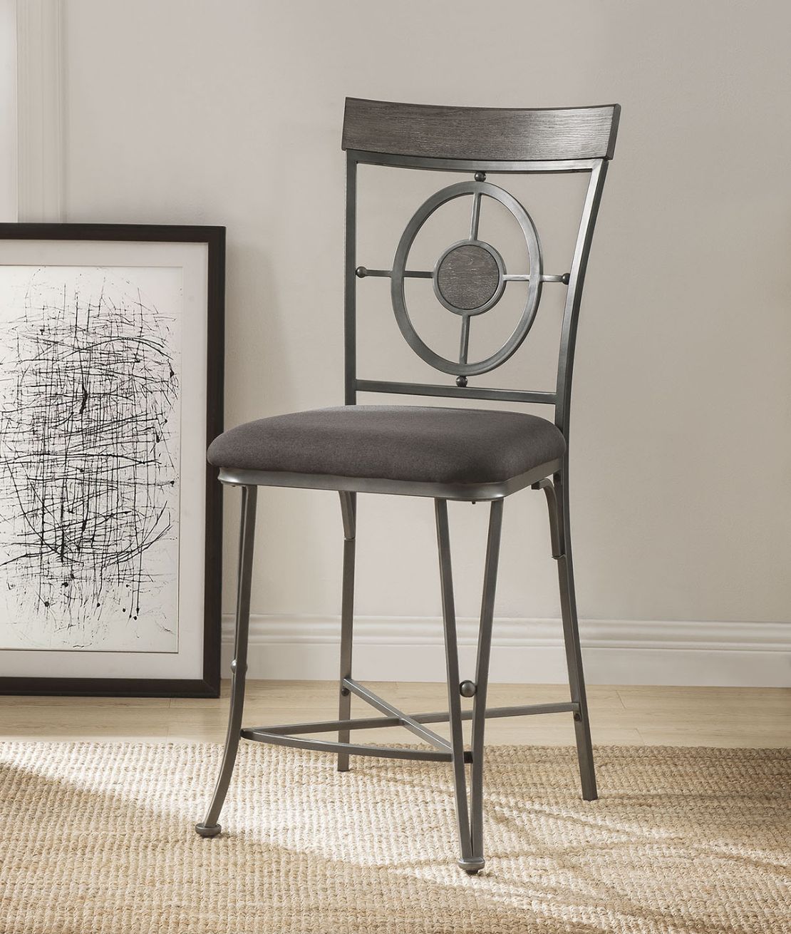 Landis - Counter Height Chair (Set of 2) - Fabric & Gunmetal, dark gray