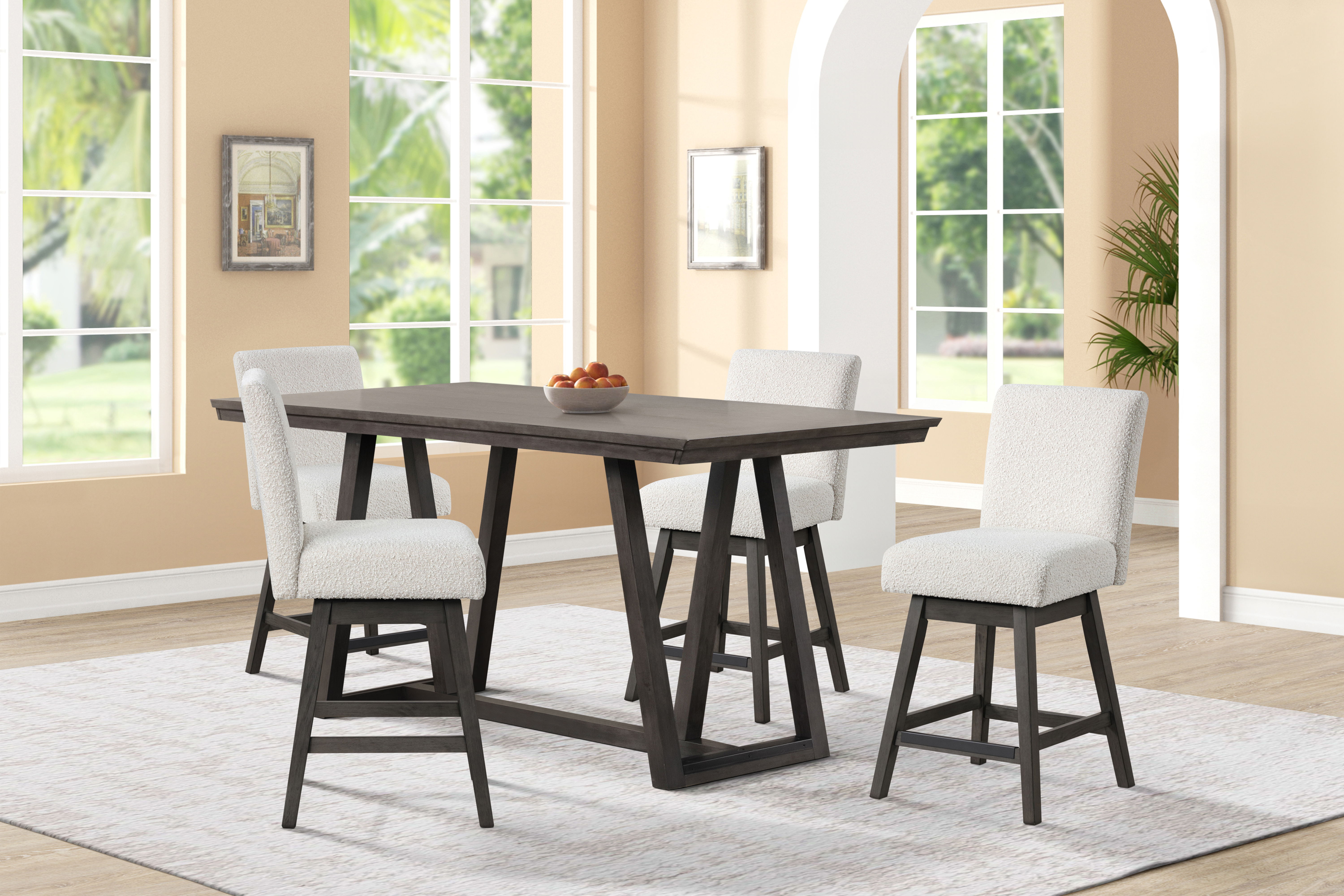 High Line - Counter Table & 4 Swivel Counter Chairs - White