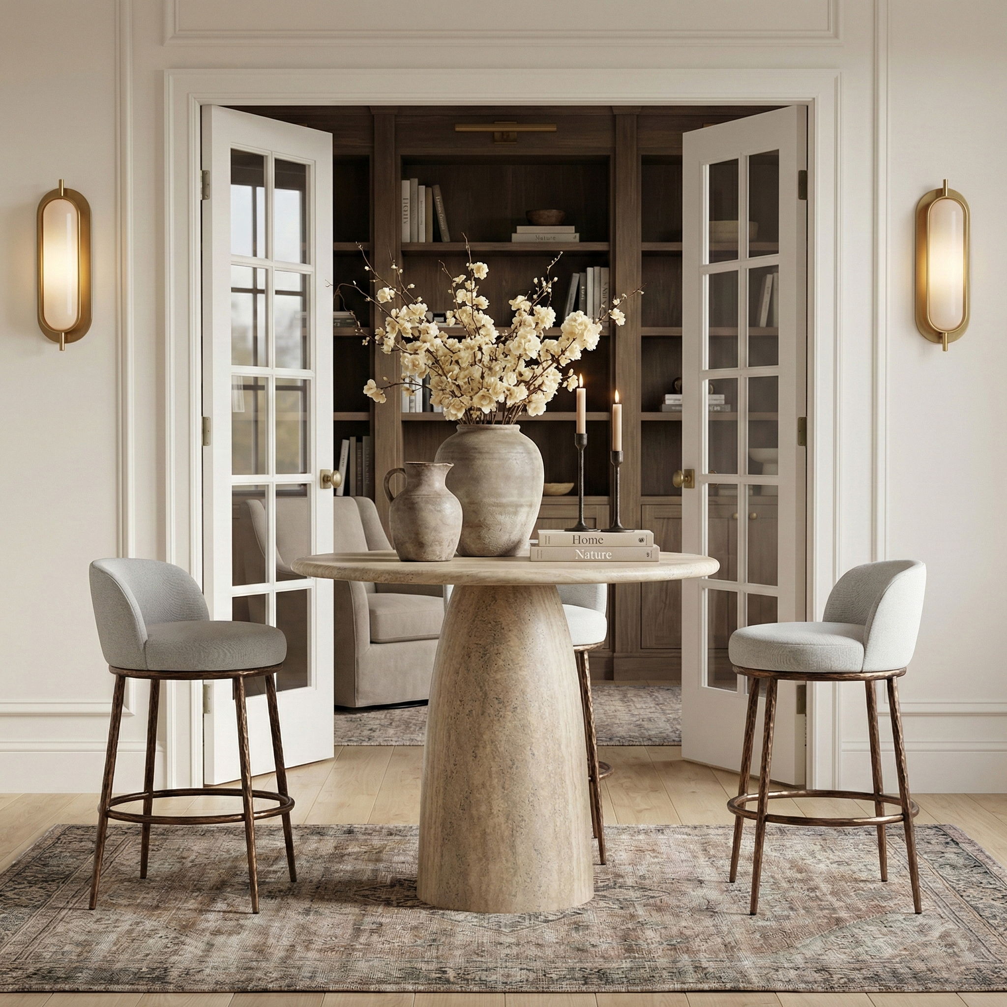 Ferro - Performance Fabric Upholstered Bar Stool - White / Antique Bronze