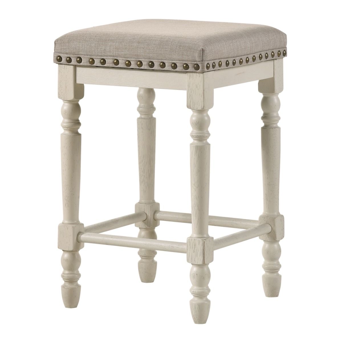 Tasnim - Counter Height Stool (Set of 2) - Tan Fabric & Antique White, white