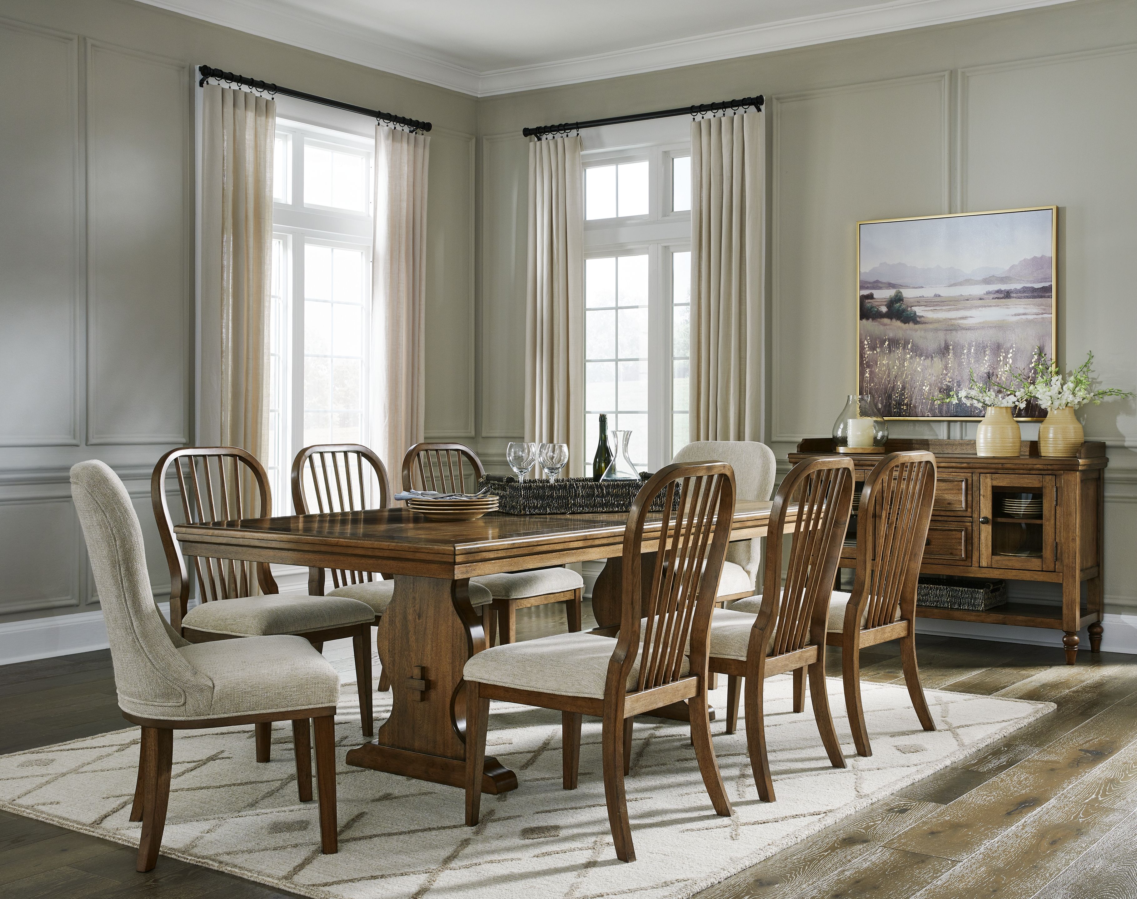 Ashley Sturlayne - Brown - 10 Pc. - Rectangular Extension Table, 8 Side Chairs, Server