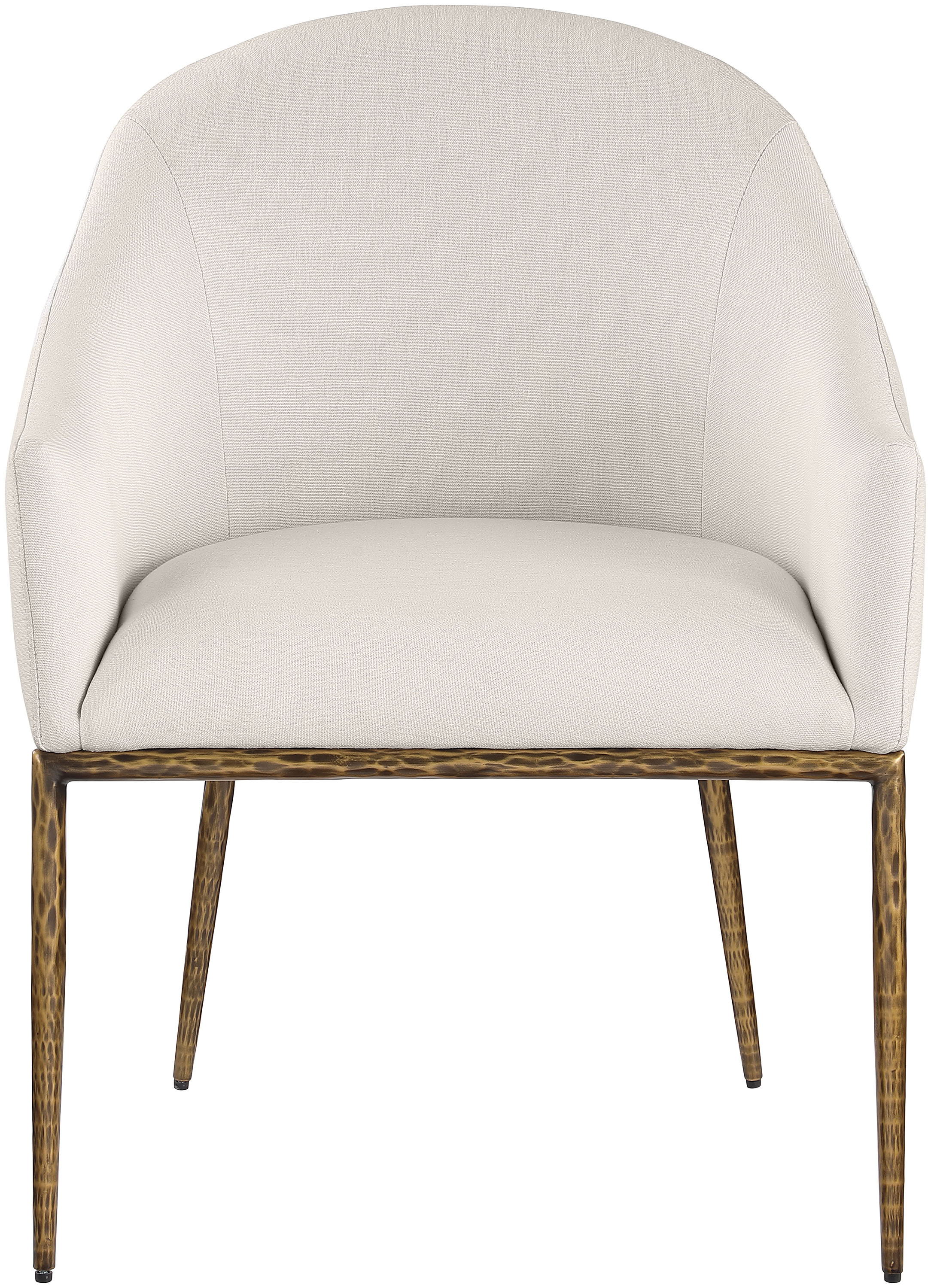 Ferro - Linen Textured Performance Fabric Upholstered Dining Arm Chair - Beige / Brushed Gold