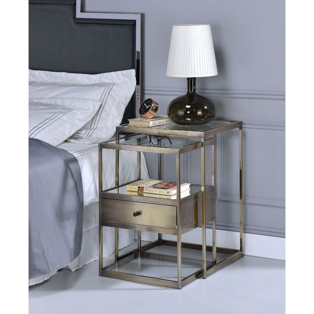 Enca - Nesting Table Set - Clear Glass & Antique Brass, light brown, view 5