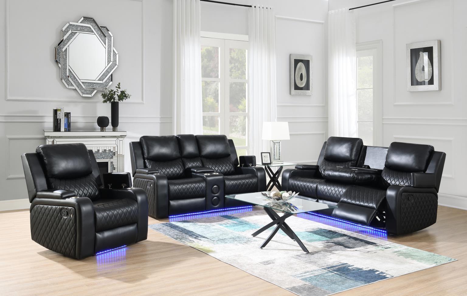 U126 - 3 Piece Living Room Set (Reclining Sofa & Reclining Loveseat, Reclining Chair) - Black