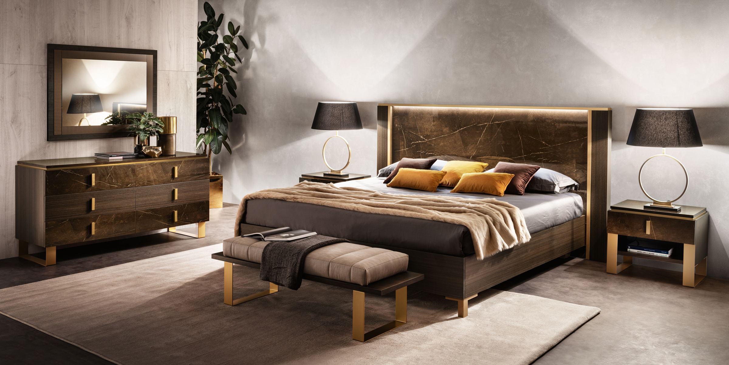 Essenza - King Size Bed With Wooden Headboard - Dark Brown