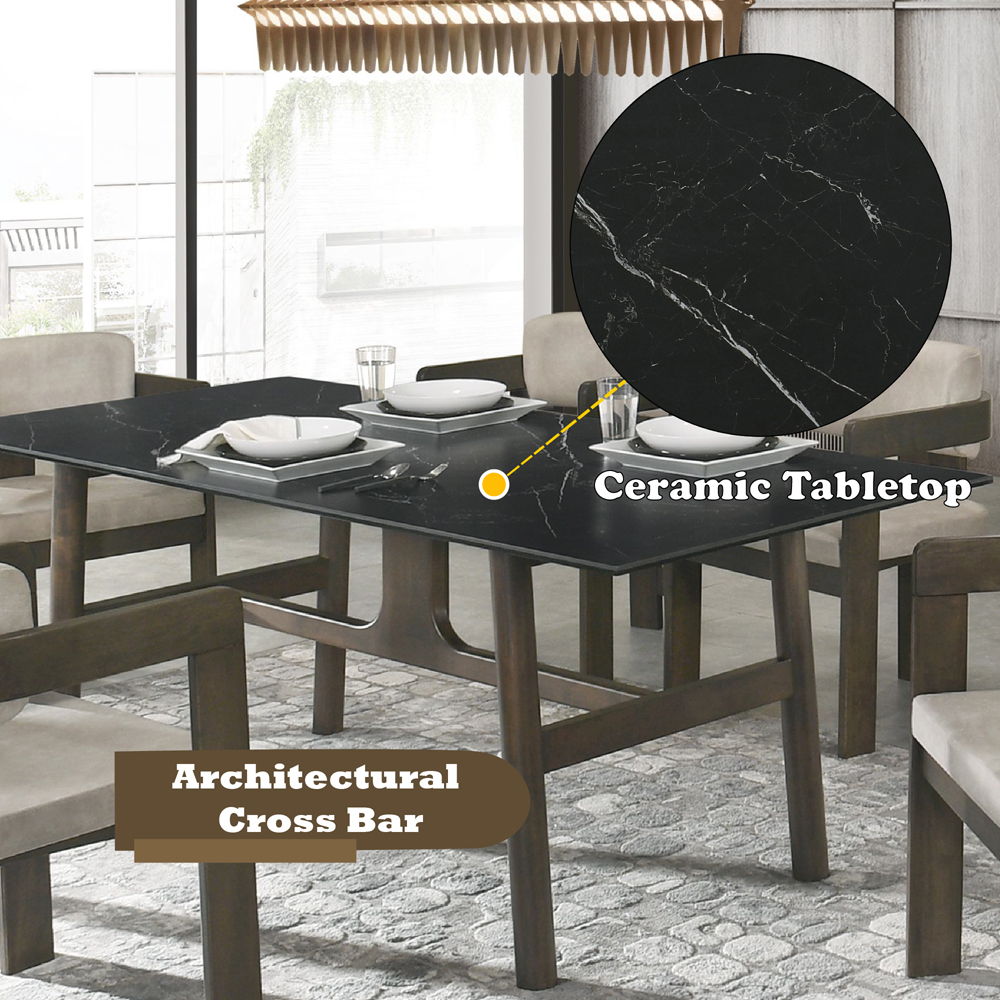 Destin - Dining Table - Sintered Stone & Walnut, black, view 6
