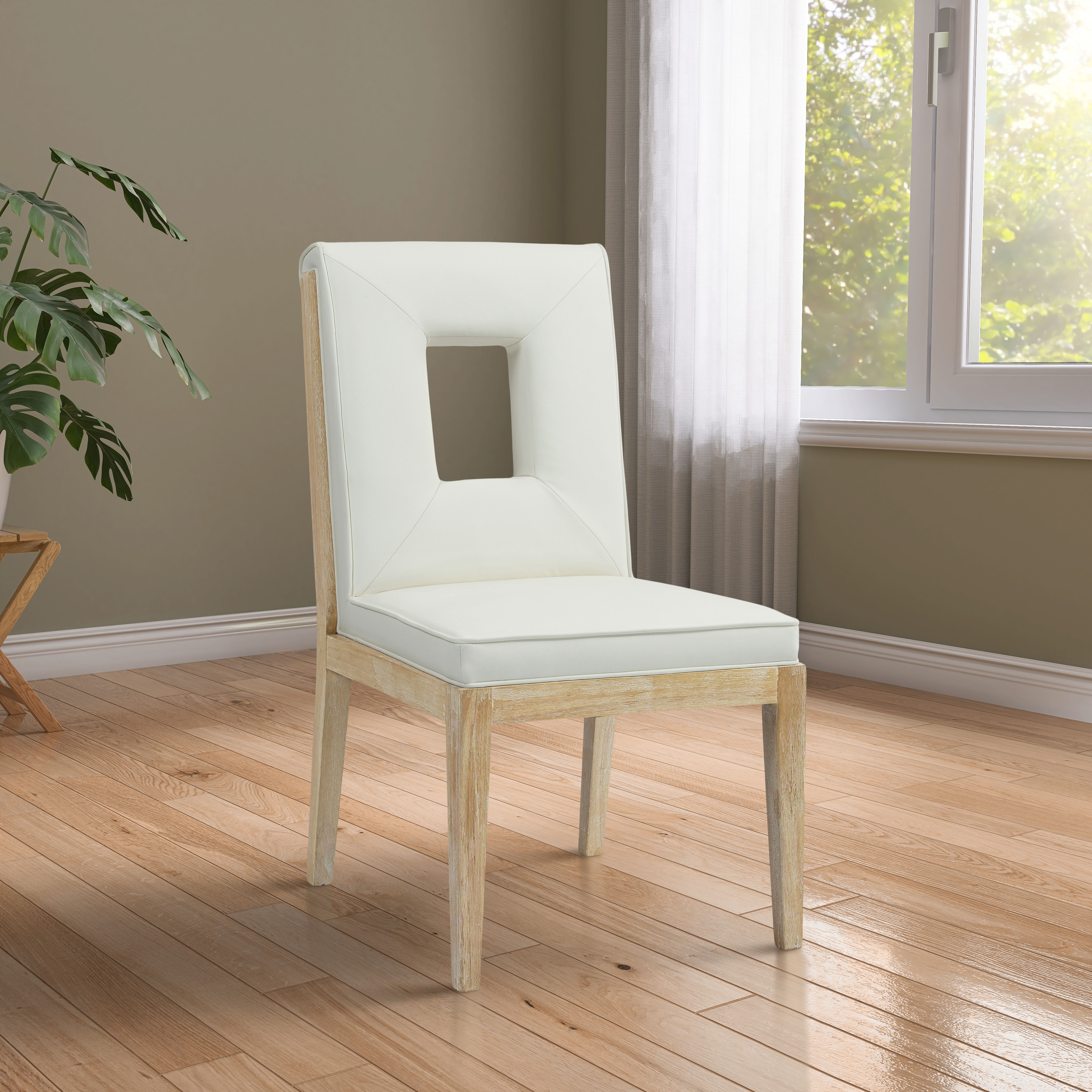 Gwendolyn - Faux Leather Dining Side Chair With Natural Frame (Set of 2) - Cream