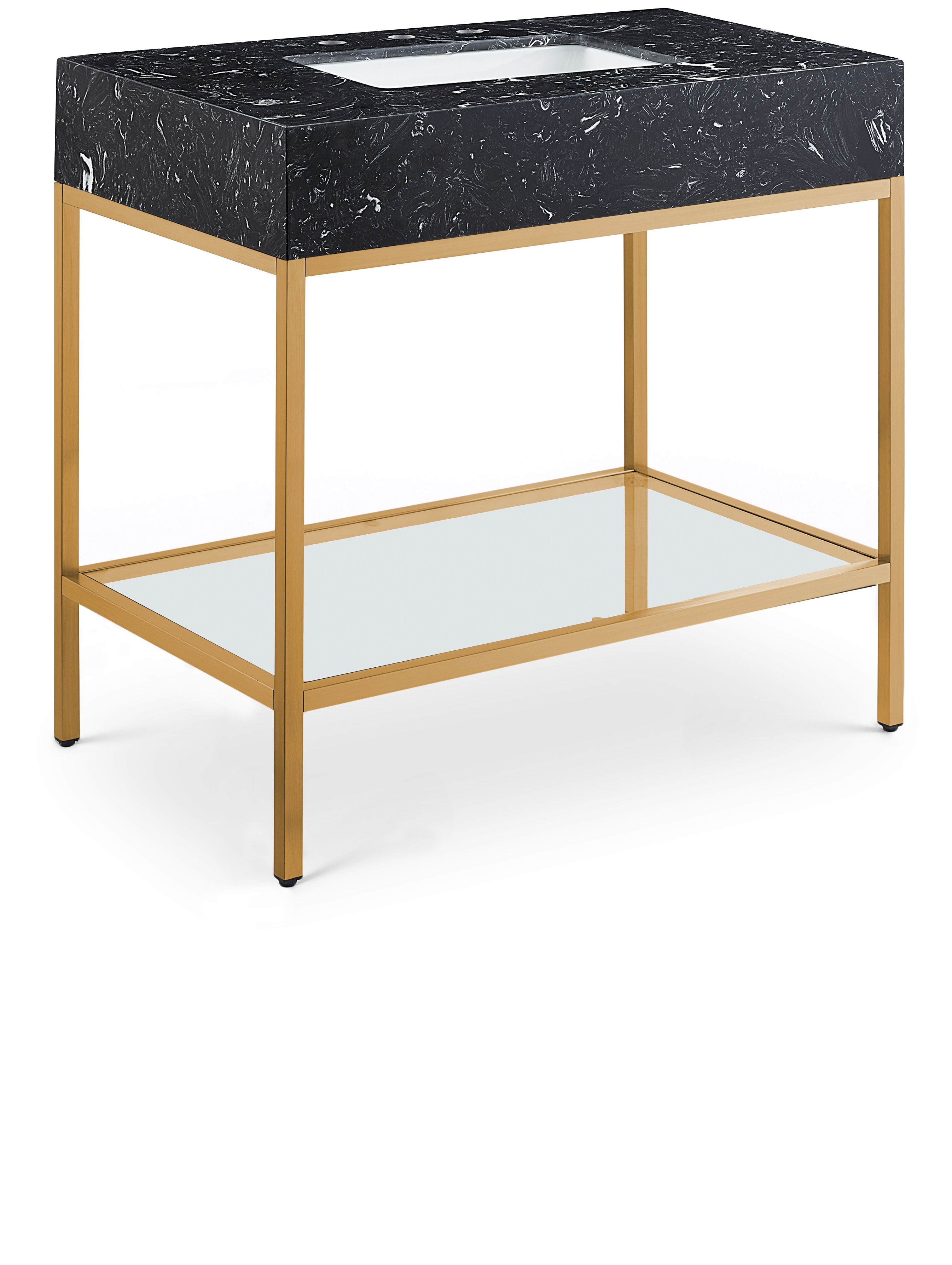 Marmo - 36" Engineered Marble Bathroom Vanity With Gold Base - Black