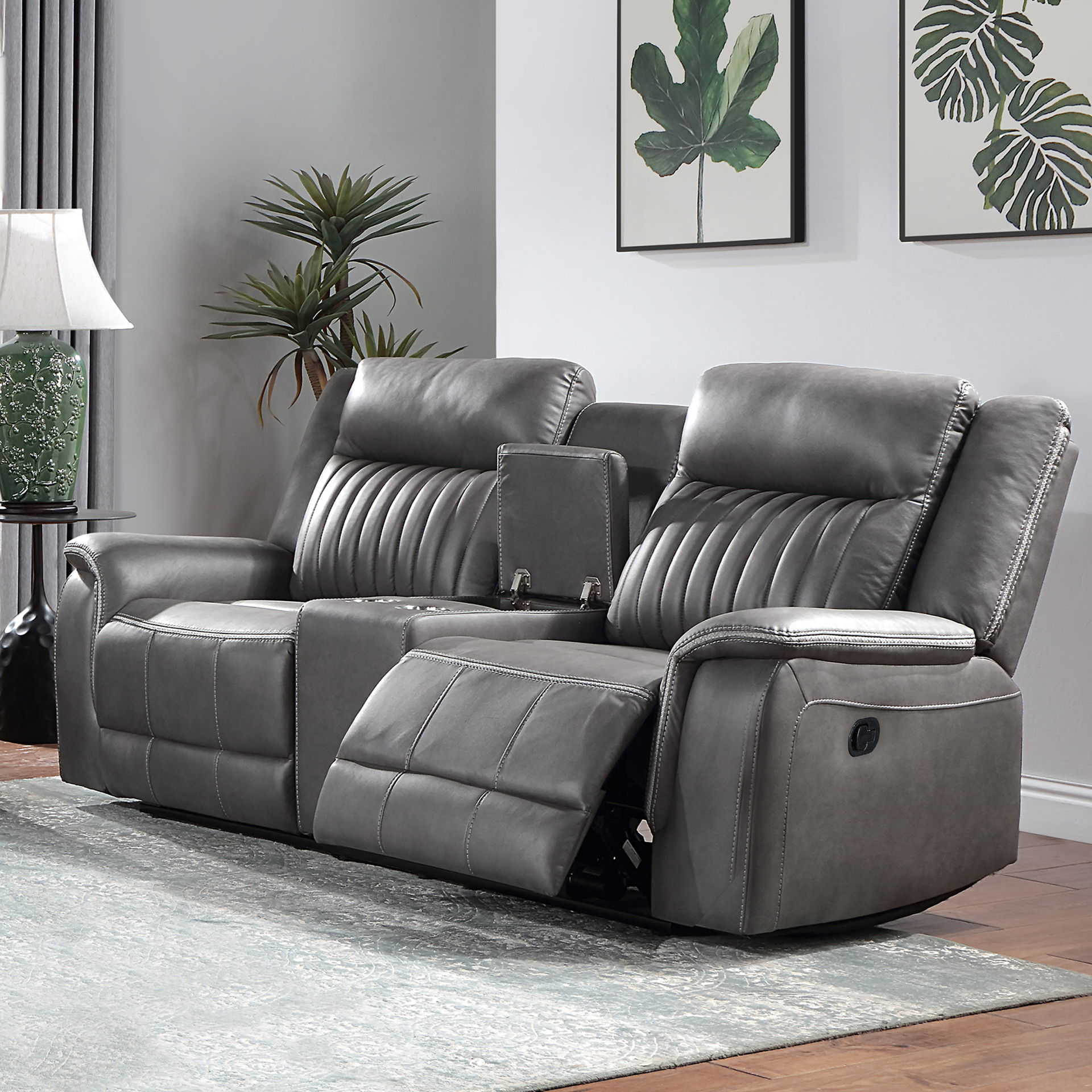 Enzo - Console Loveseat With Dual Recliners - Gray, dark gray, view 8
