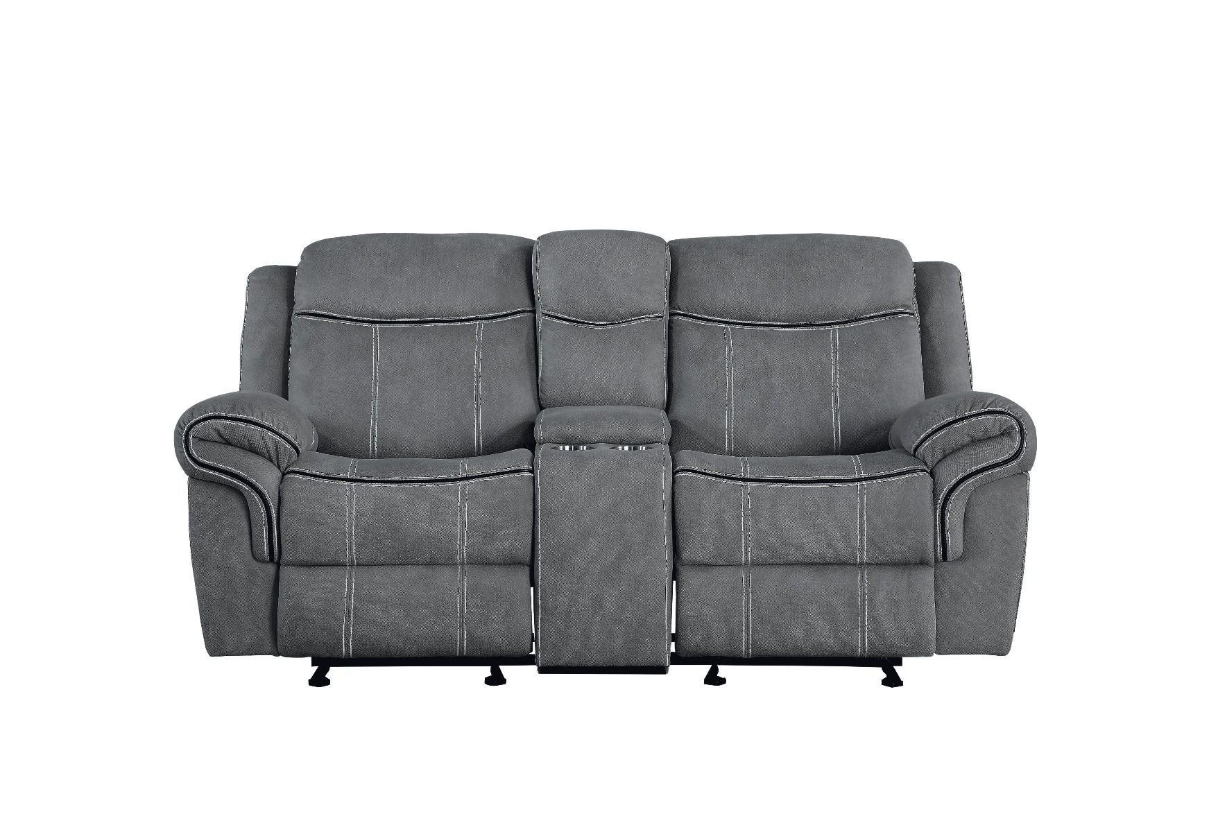Zubaida - Motion Loveseat & Console With USB - Two Tone Gray Velvet, dark gray, view 3