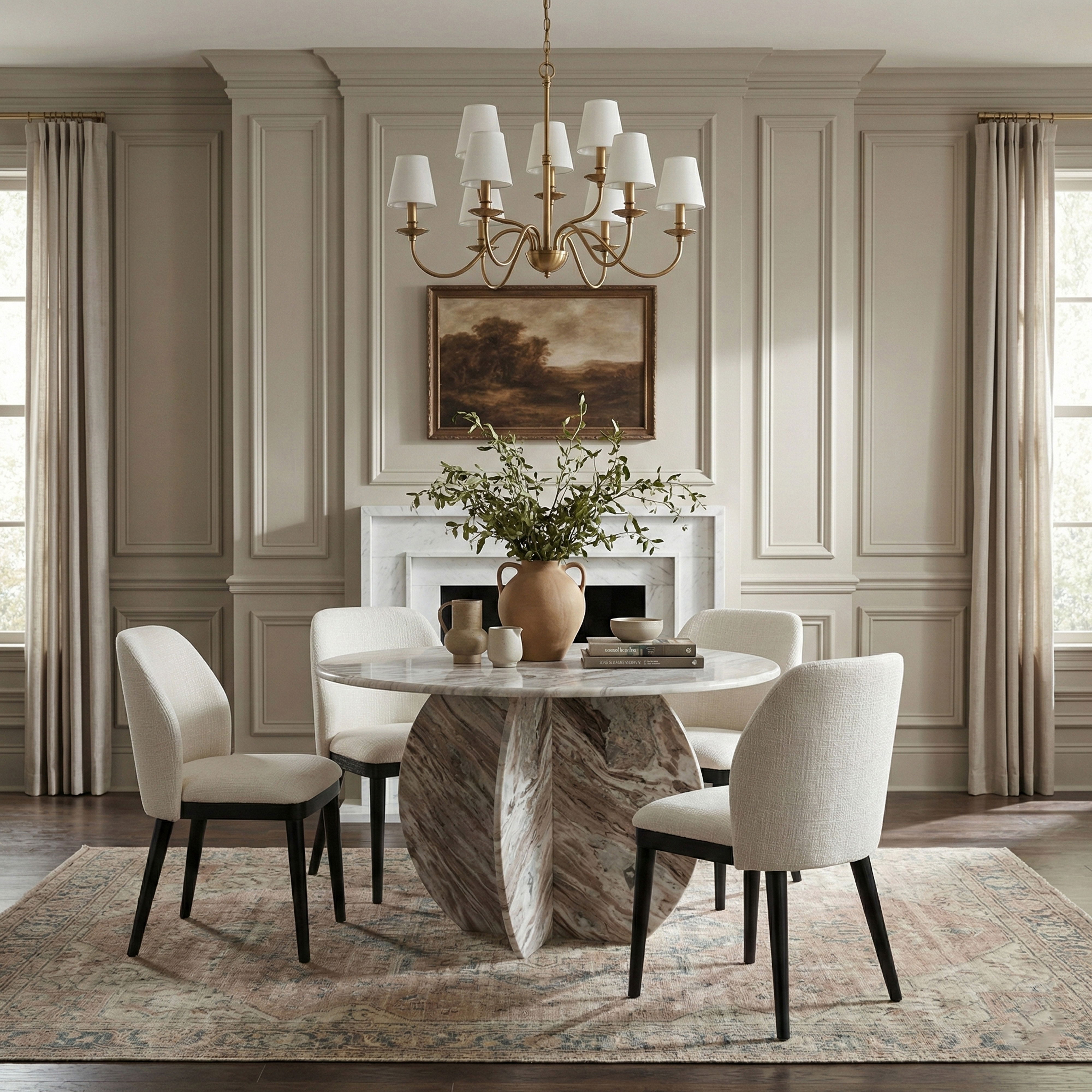 Valeo - Linen Textured Fabric Upholstered Dining Chair (Set of 2) - Cream / Painted Black