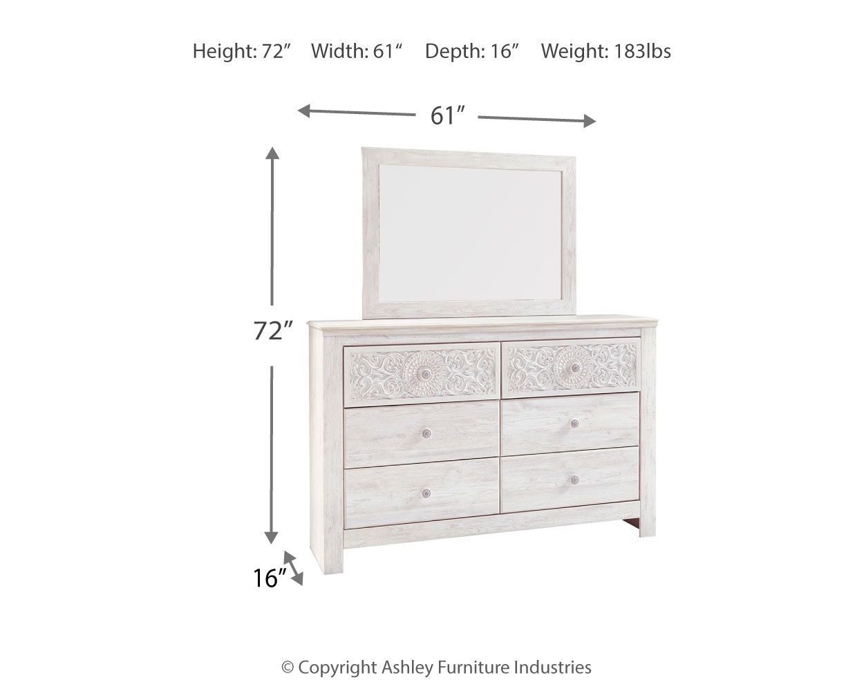 Ashley Furniture Paxberry - Dresser, Mirror - Medallion Drawer Pulls - Whitewash - Image 4