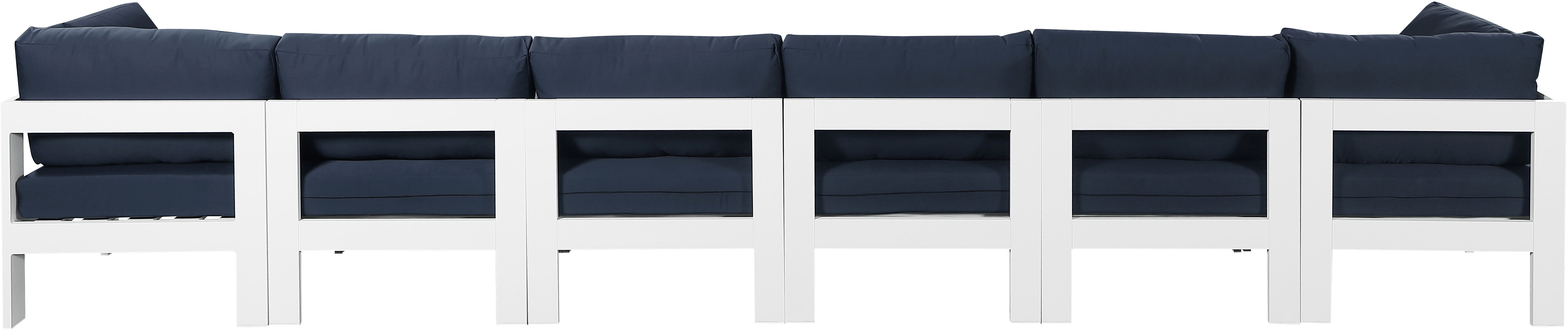 Nizuc - Outdoor Patio 6 Piece Modular Sofa With White Frame - Navy