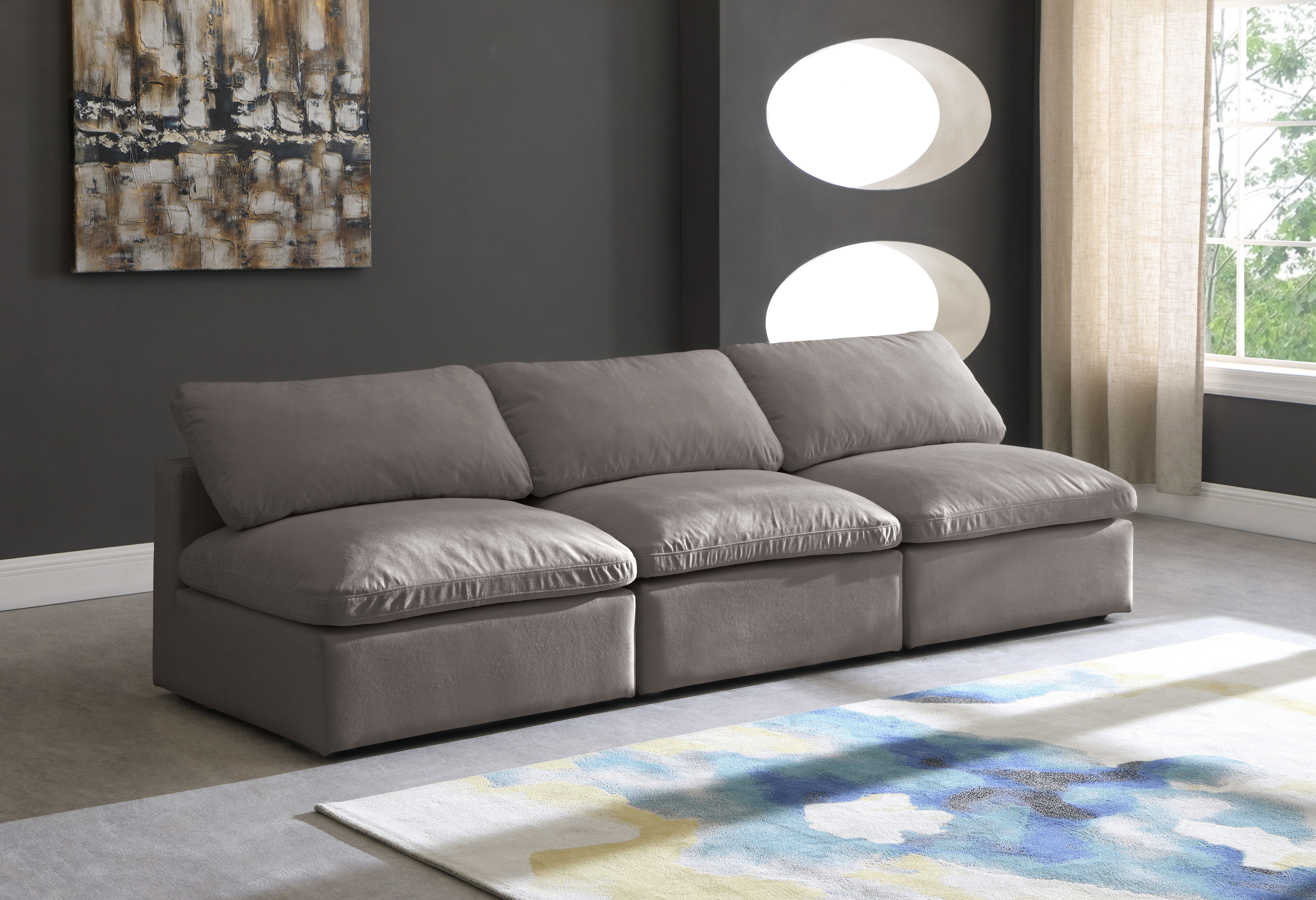 Plush - 3 Piece Modular Armless Sofa - Gray