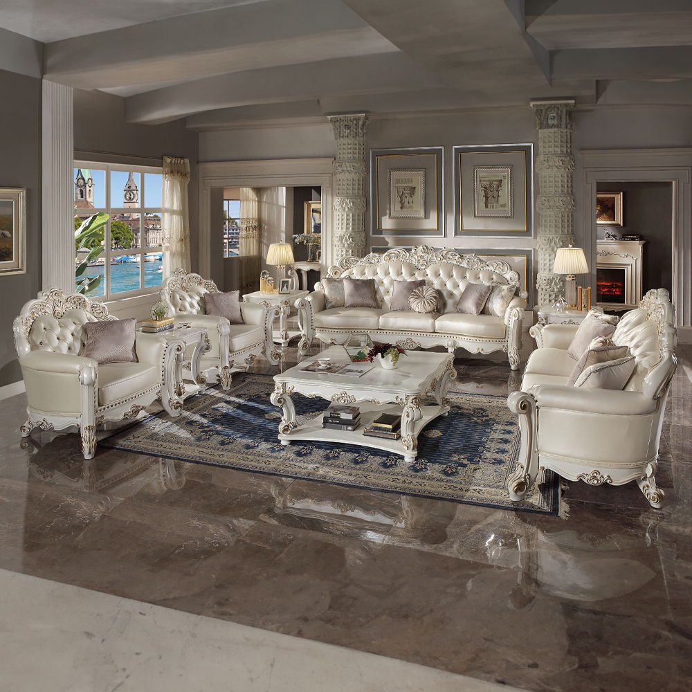 Vendome - Loveseat With 3 Pillows - Champagne Synthetic Leather & Antique Pearl, beige, view 4