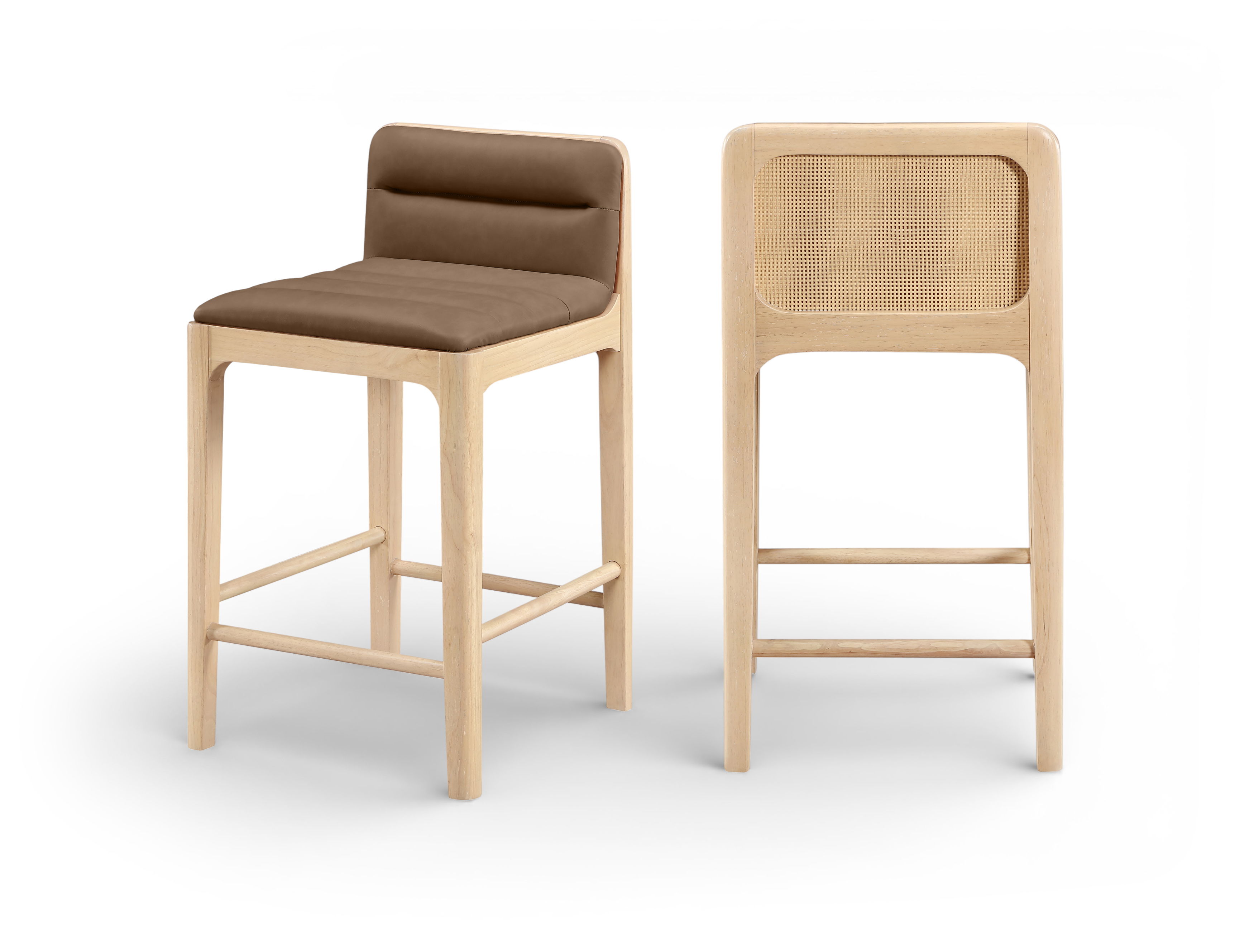 Ellis - Vegan Leather Upholstered Counter Stool (Set of 2) - Brown / Natural