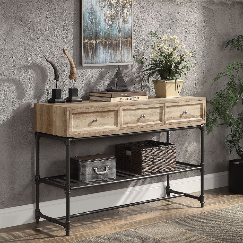 Brantley II - Sofa Table - Oak & Sandy Black, light brown