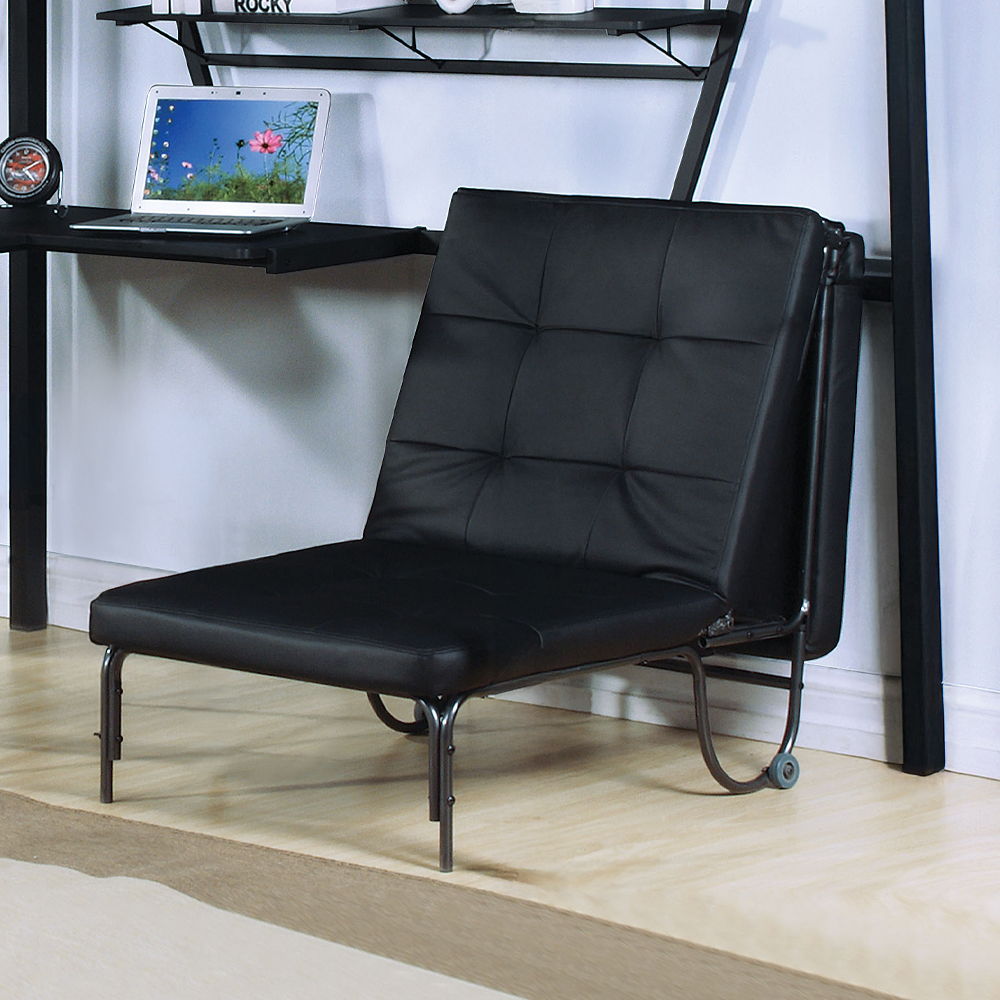 Senon - Adjustable Chair Futon - Silver & Black, black
