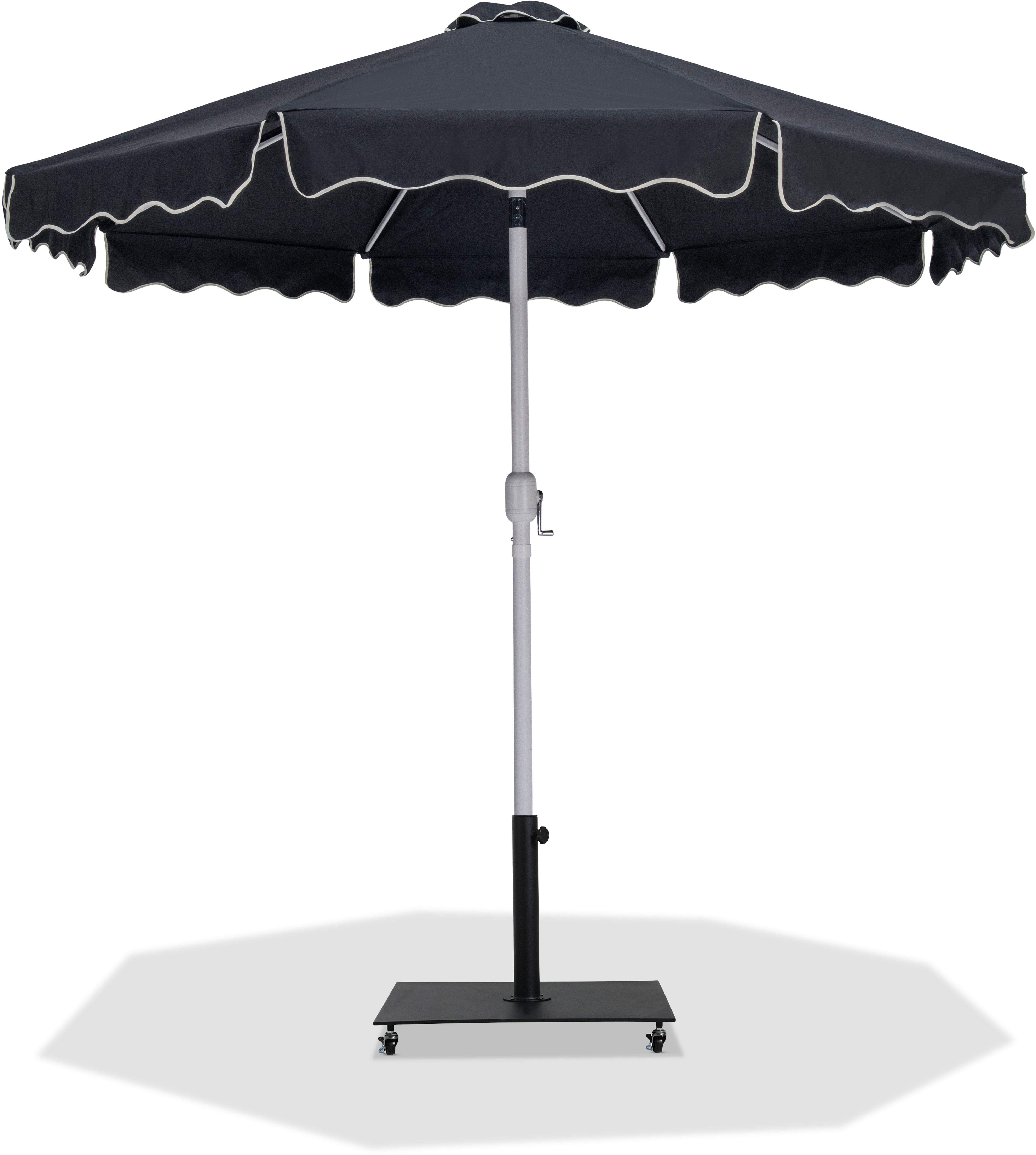 Amalfi - With Cream Piping Aluminum Patio Umbrella with Base Fabric - Black / Matte Black