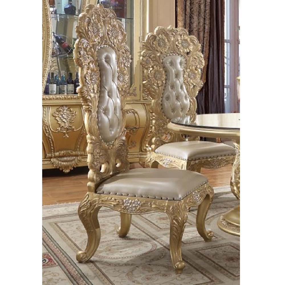 Cabriole - Side Chair (Set of 2) - Light Gold Synthetic Leather & Gold, gold, view 2