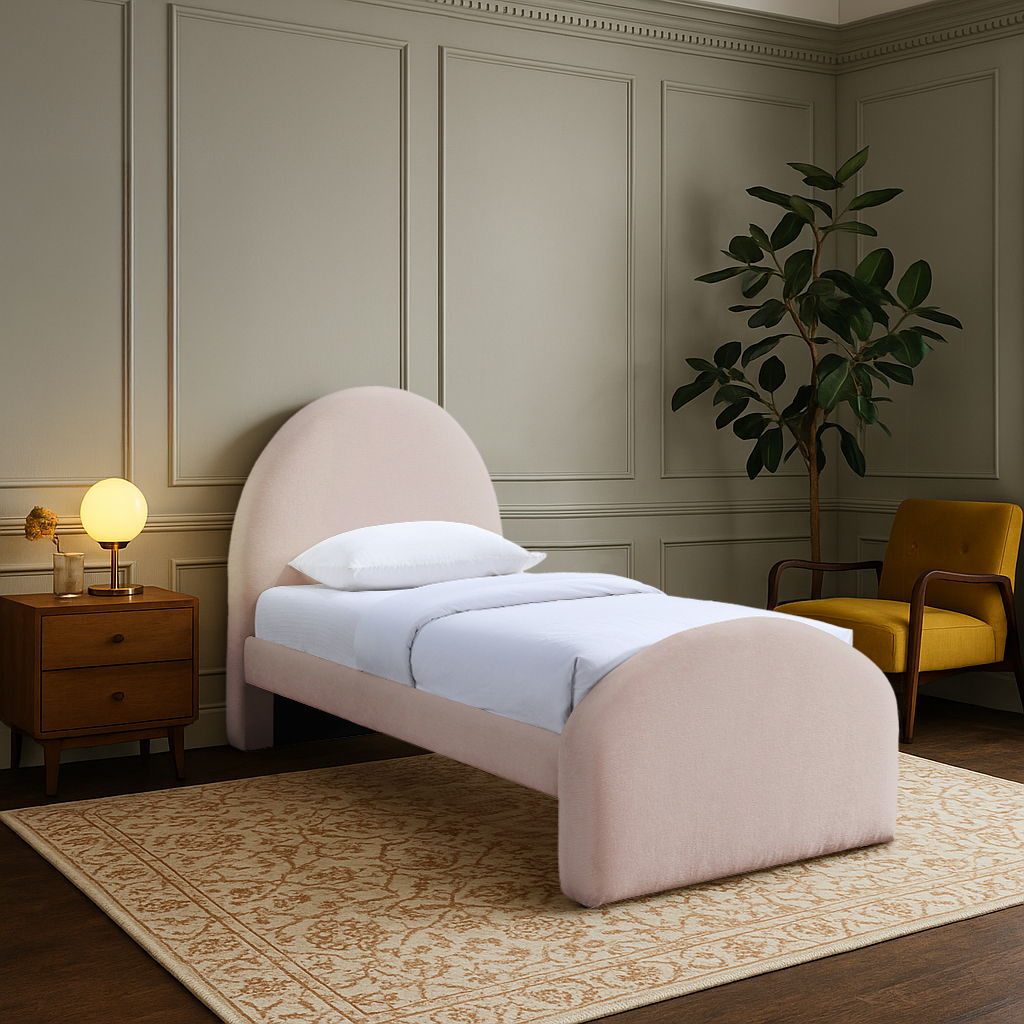 Andaz - Chenille Fabric Upholstered Twin Bed - Pink