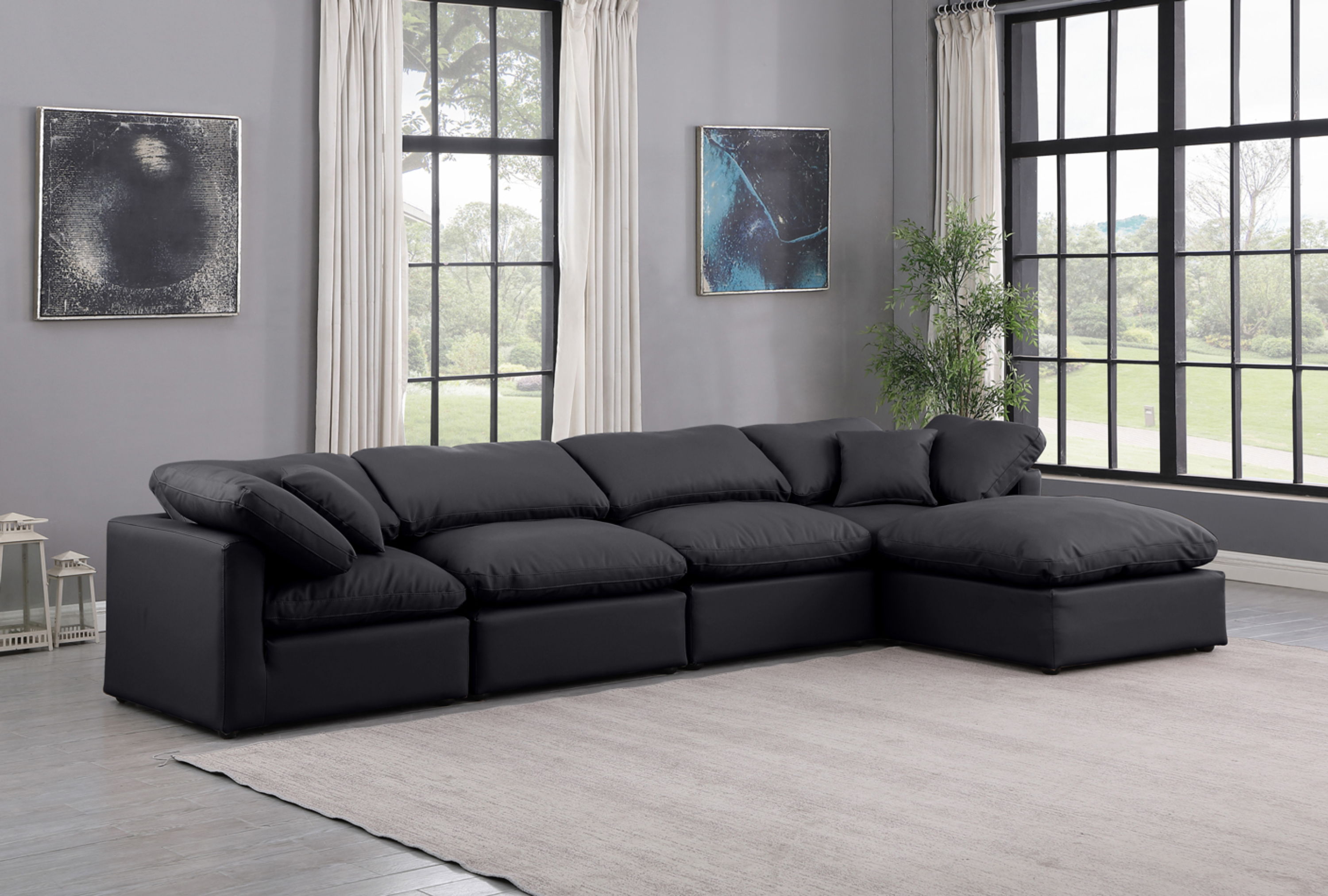 Indulge - Faux Leather 5 Piece Modular Sectional With Chaise - Black