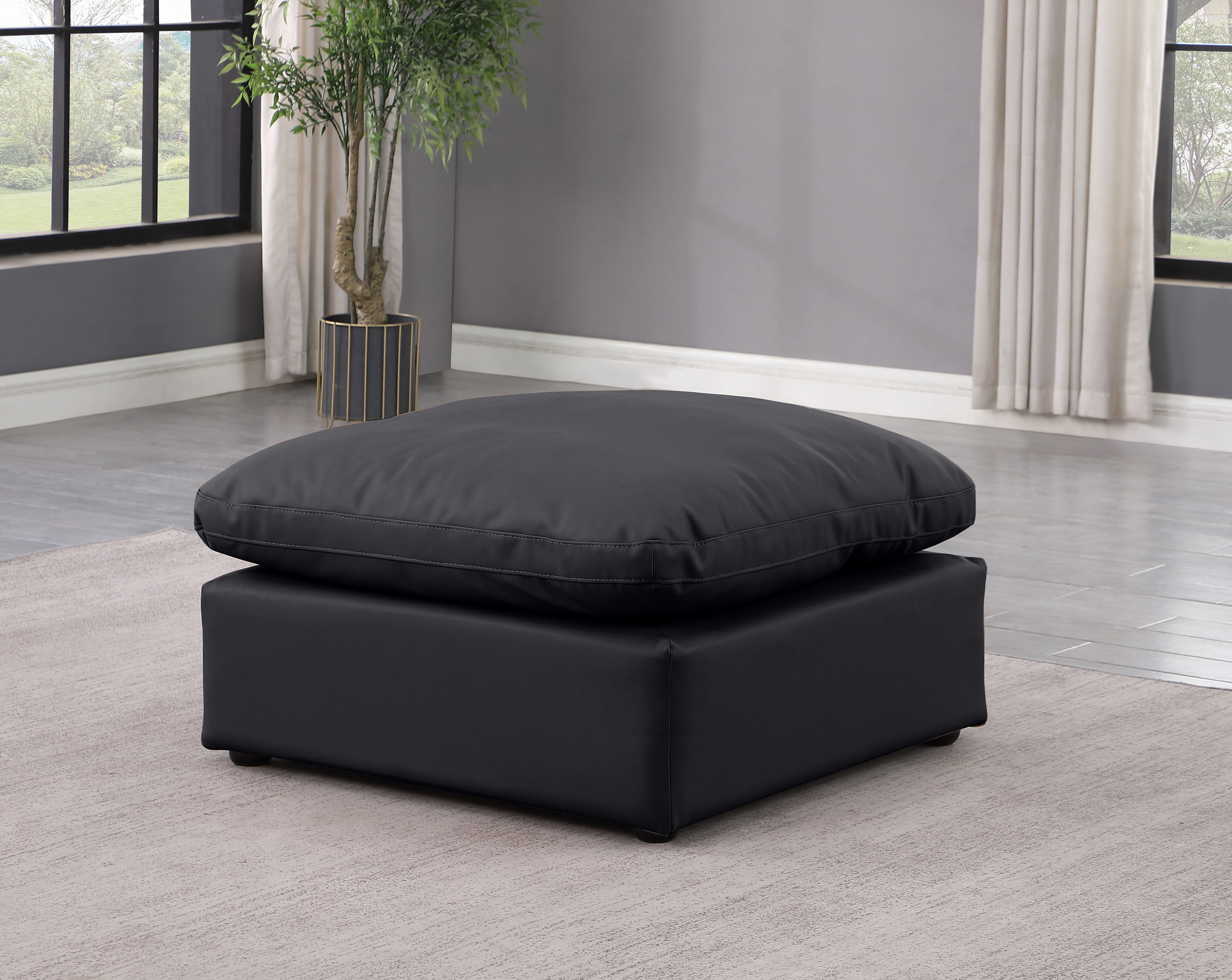 Indulge - Faux Leather Ottoman - Black