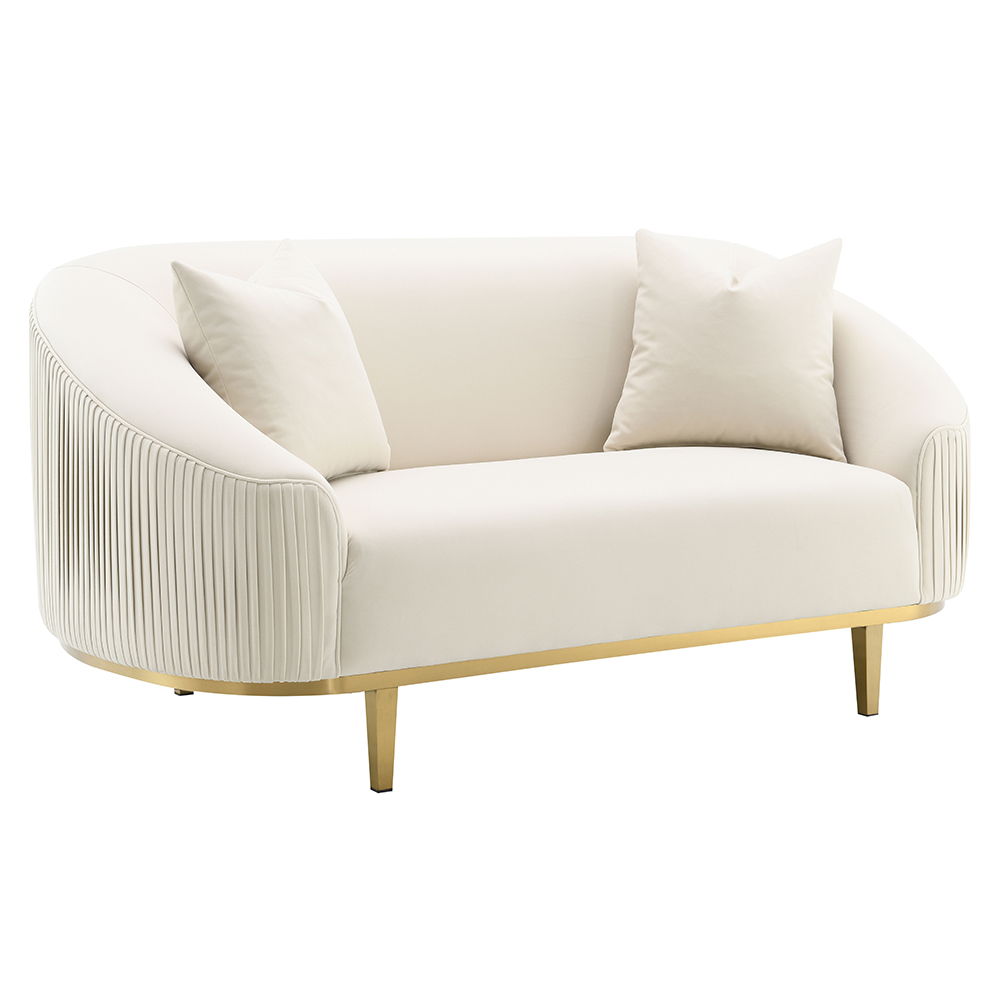 Martina - Loveseat With 2 Pillows - Ivory Velvet, beige
