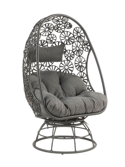 Hikre - Patio Lounge Chair & Side Table - Clear Glass, Charcoal Fabric & Black Wicker, dark gray, view 3