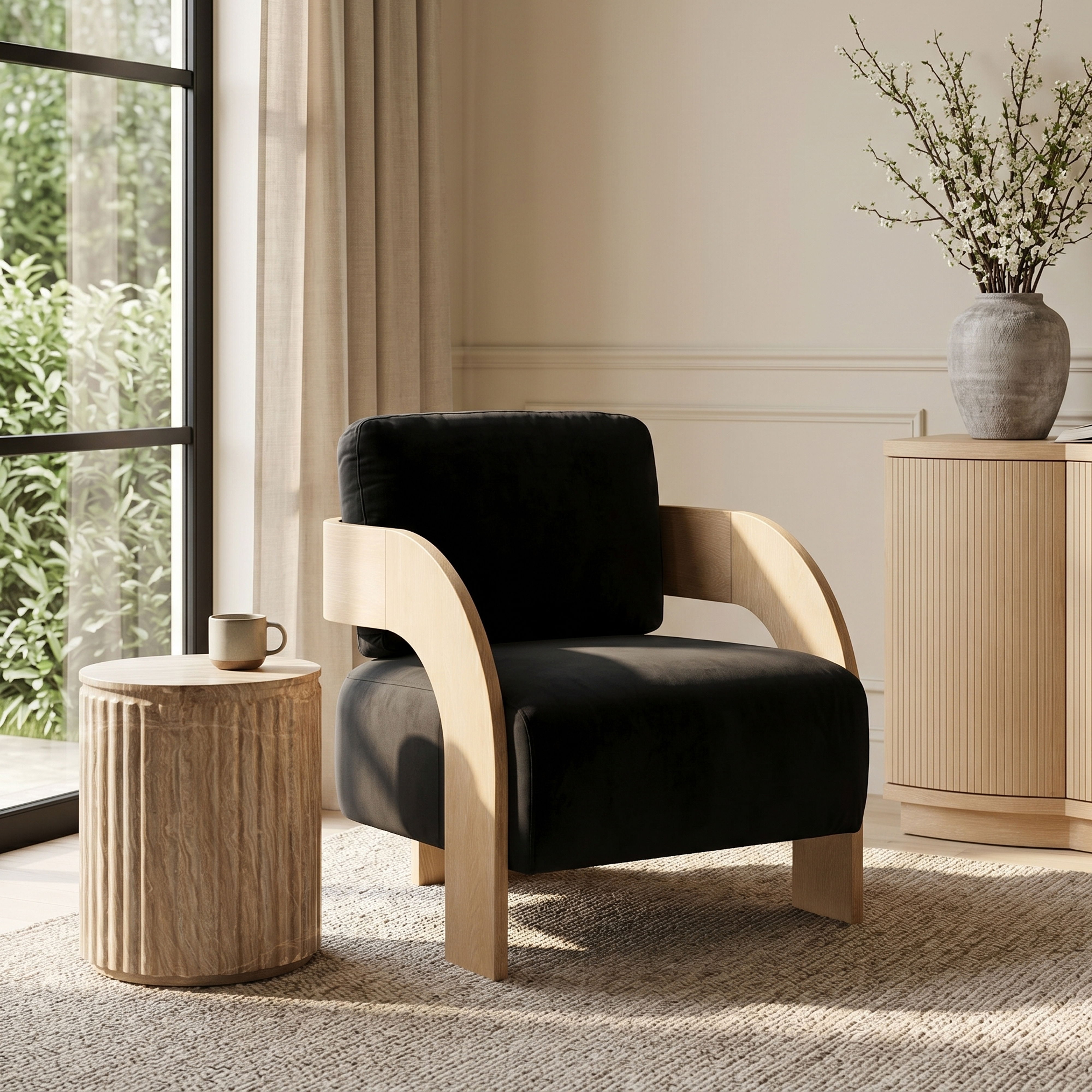 Cedra - Velvet Performance Fabric Upholstered Accent Chair - Black