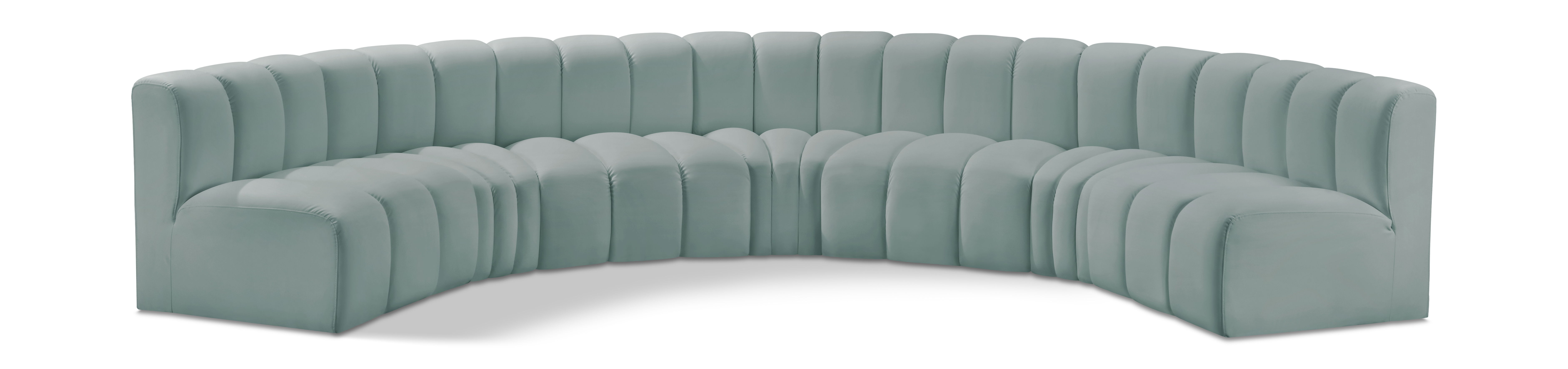Arc - Faux Leather 7 Piece U-Shaped Modular Sofa - Mint Green